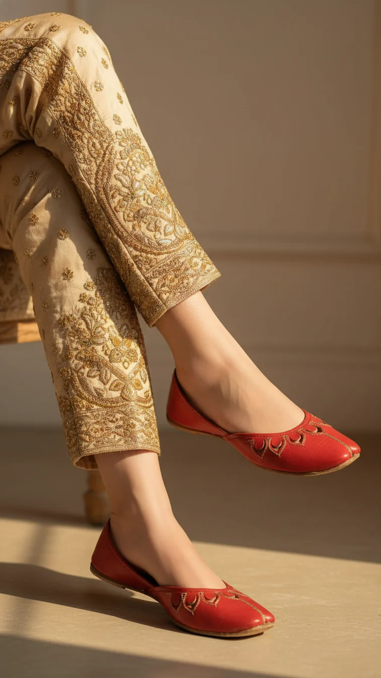 Orange Leather Khussa For Women EC8678