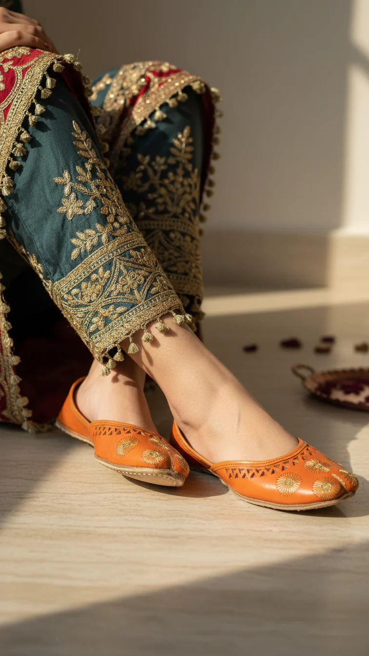 Orange Leather Khussa For Women EC8679