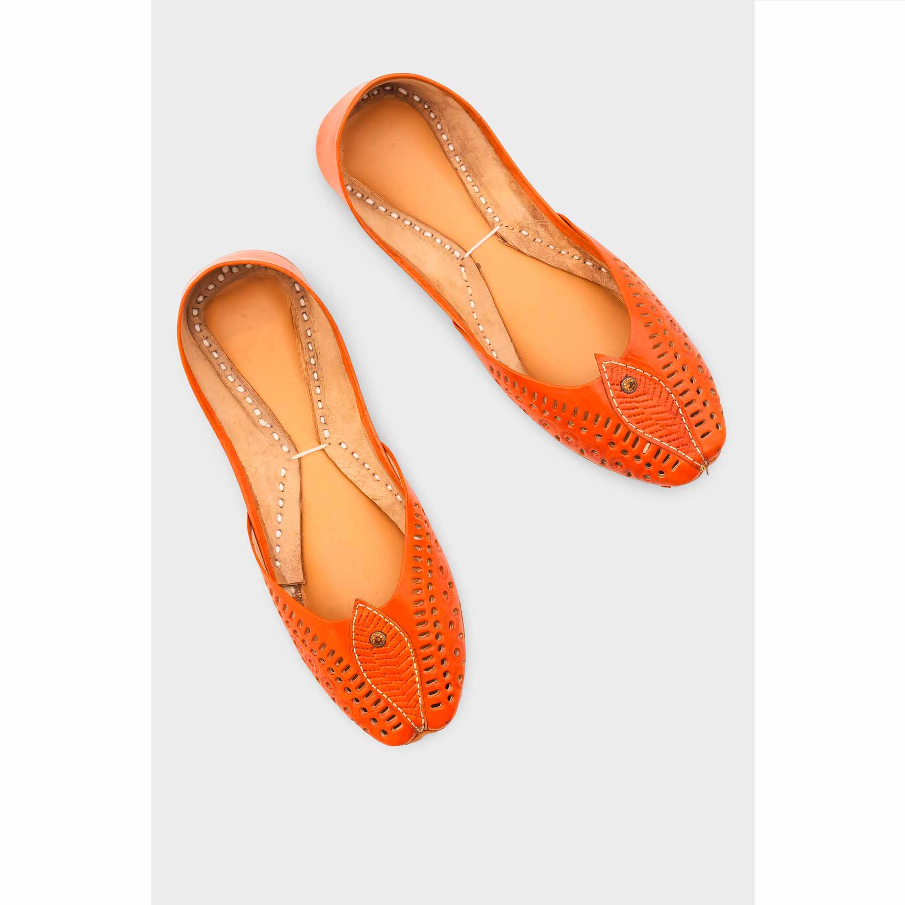 Orange Leather Khussa For Women EC8710 - Image 5