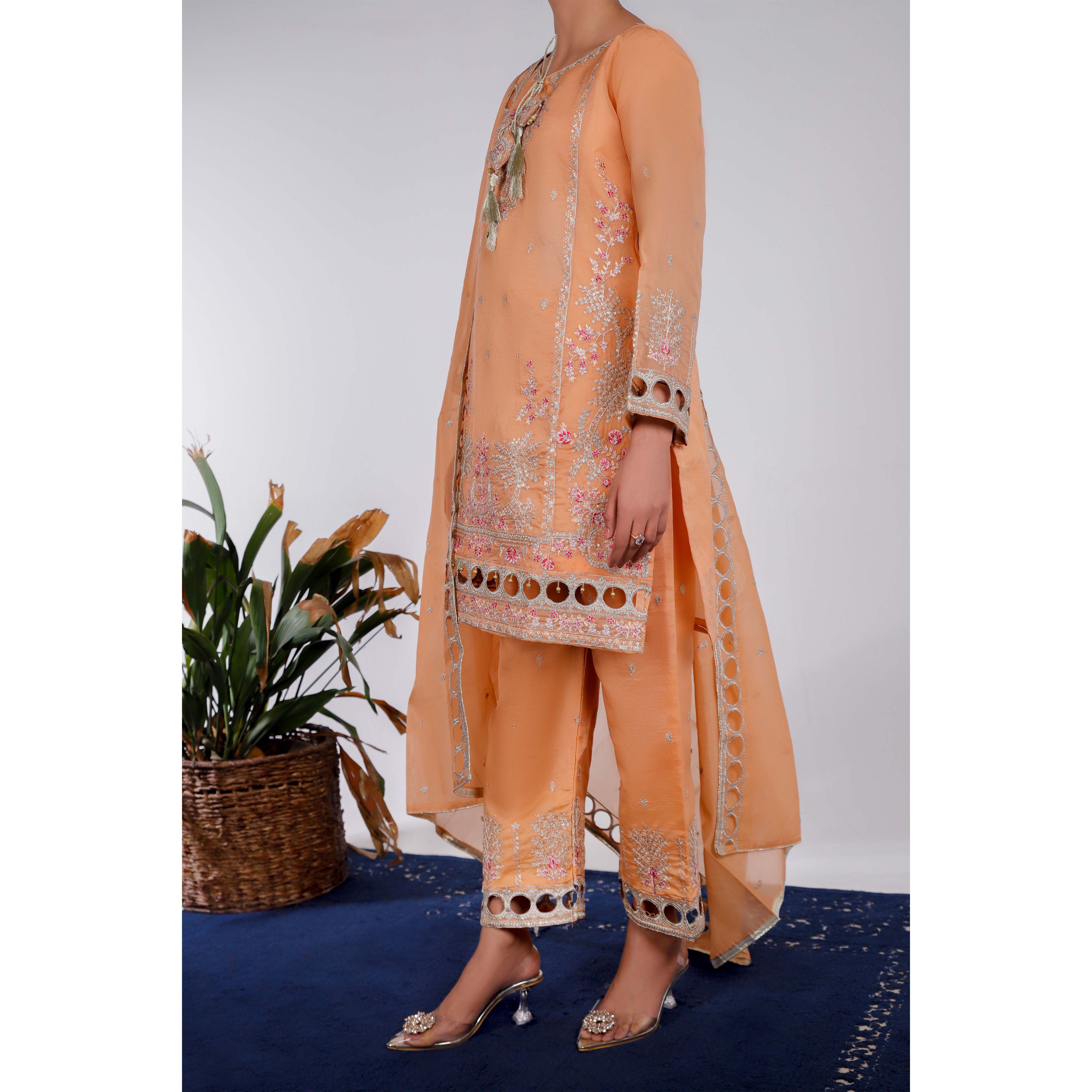 3PC- Embellished Organza Net Suit PF4021 - Image 2