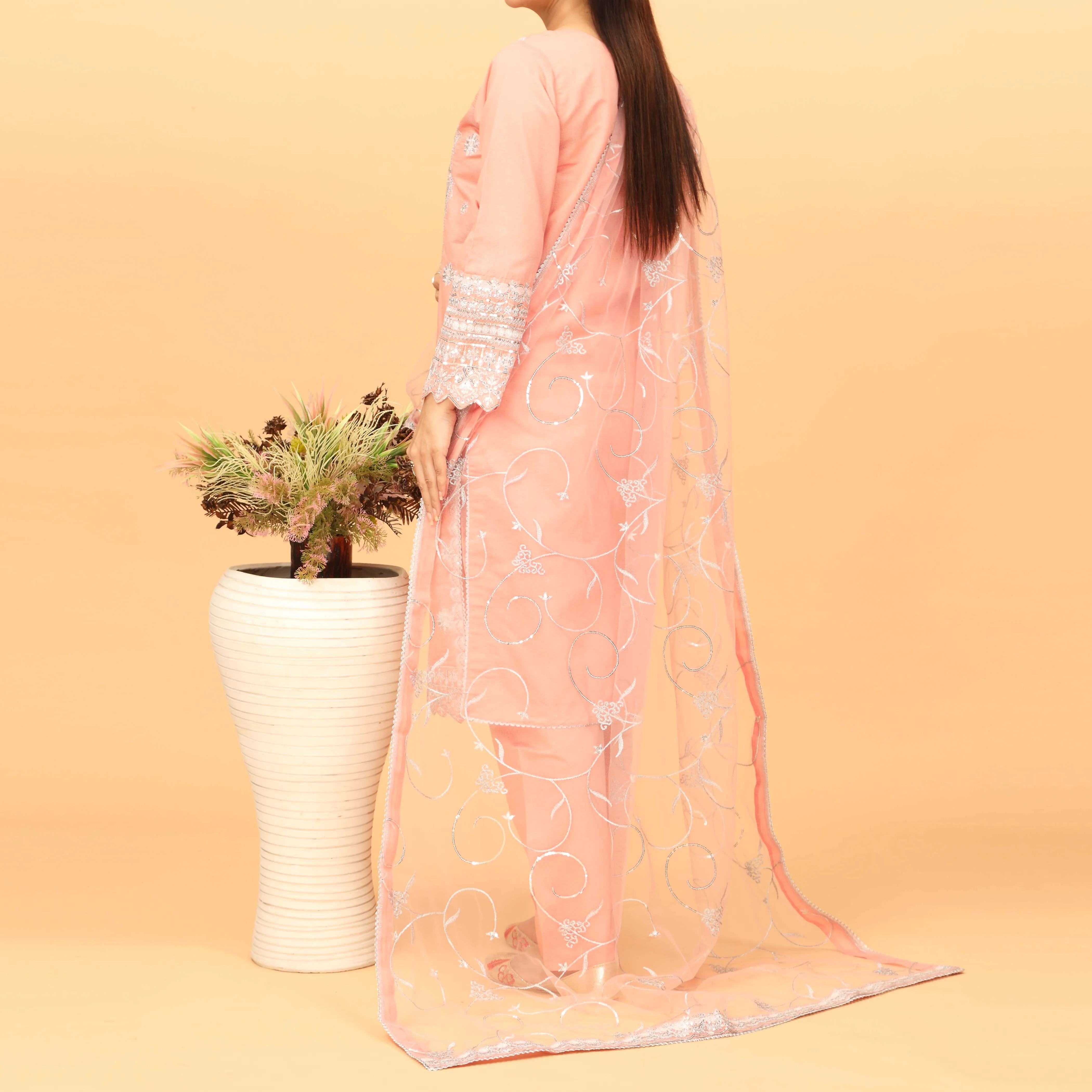 3PC Khaddi Net Embellished Suit PF4017 - Image 3
