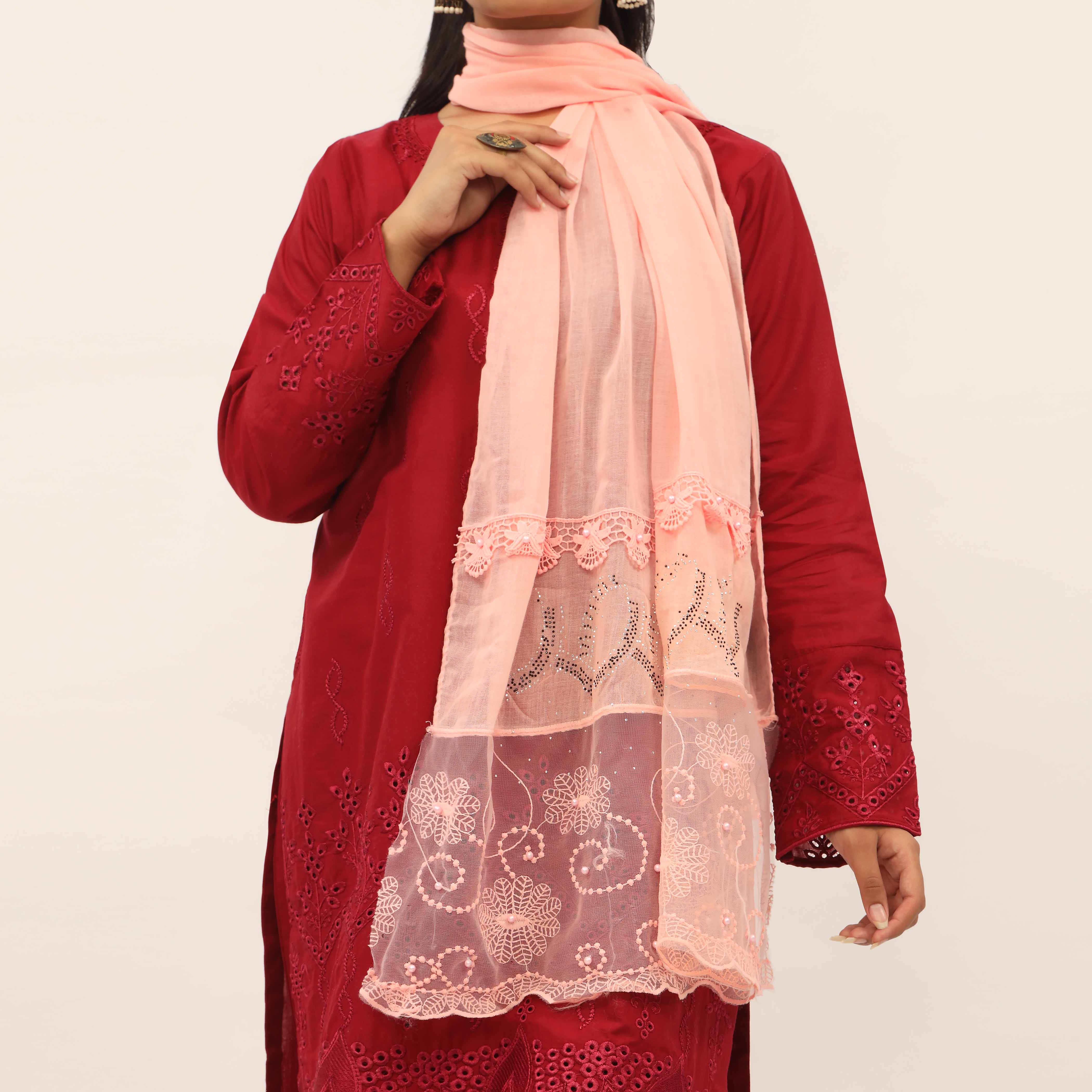 Peach Embroidered Stole PD5270 - Image 2