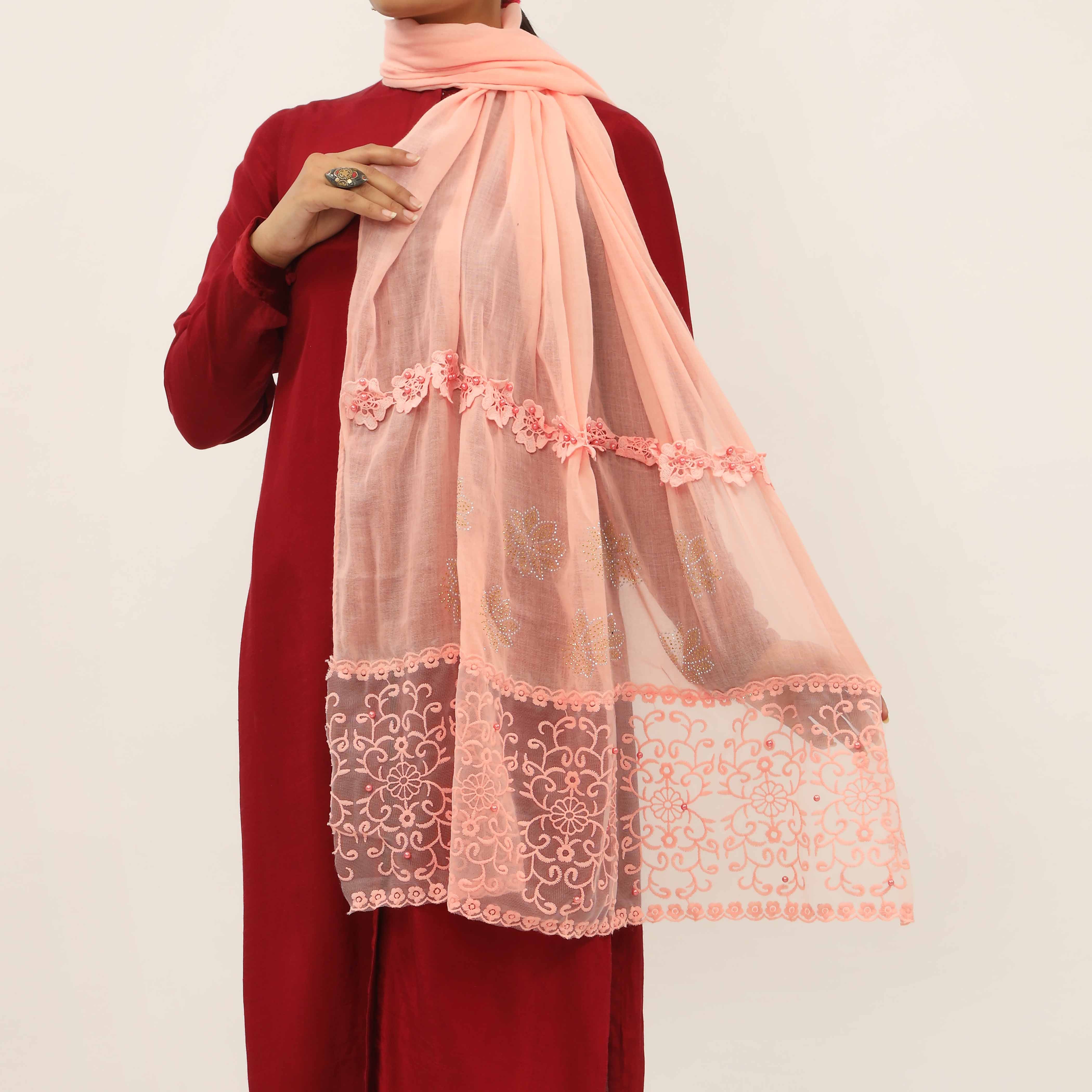 Peach Embroidered Stole PD5274 - Image 2