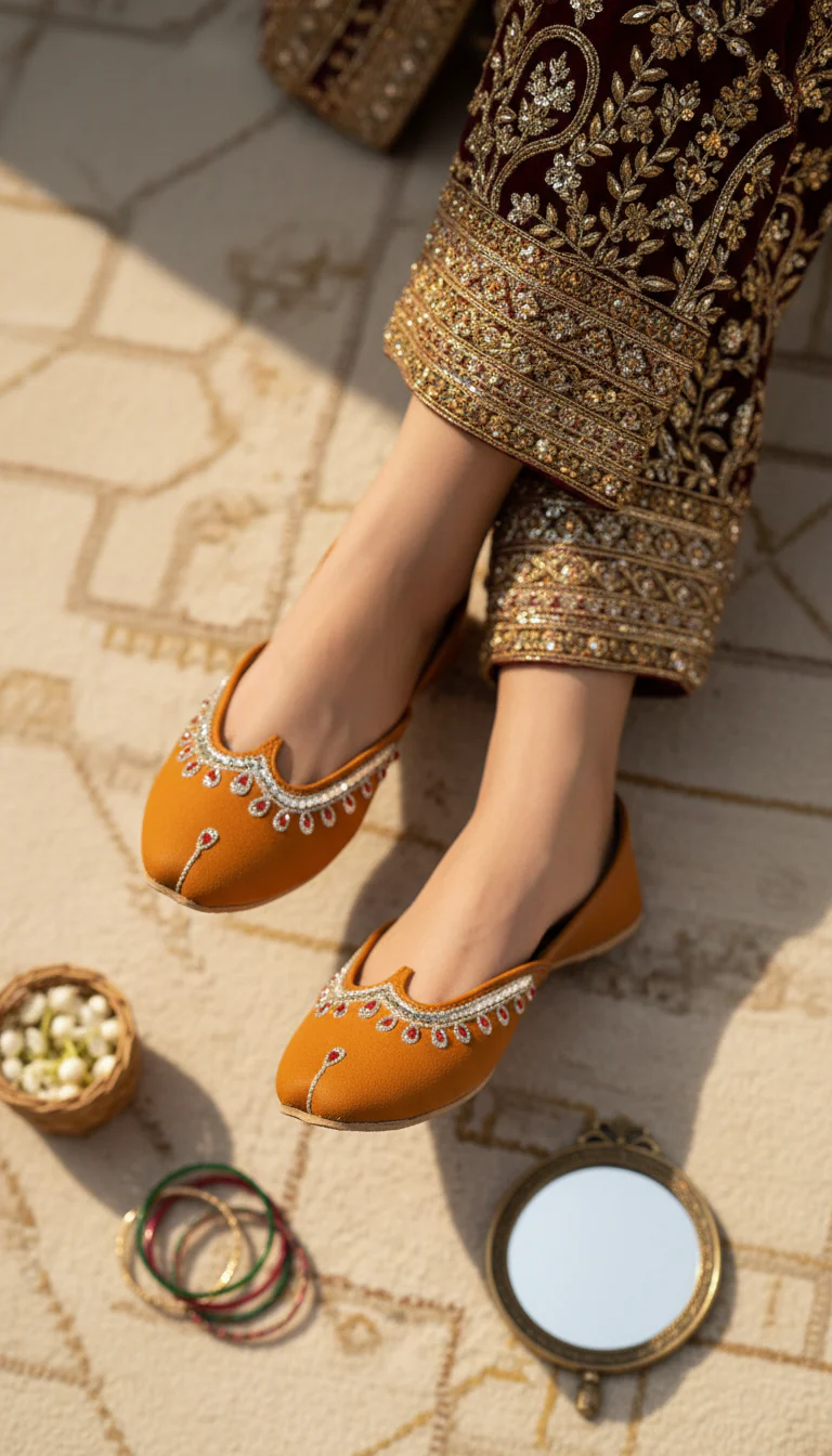 Peach Leather Khussa For Women EC8759