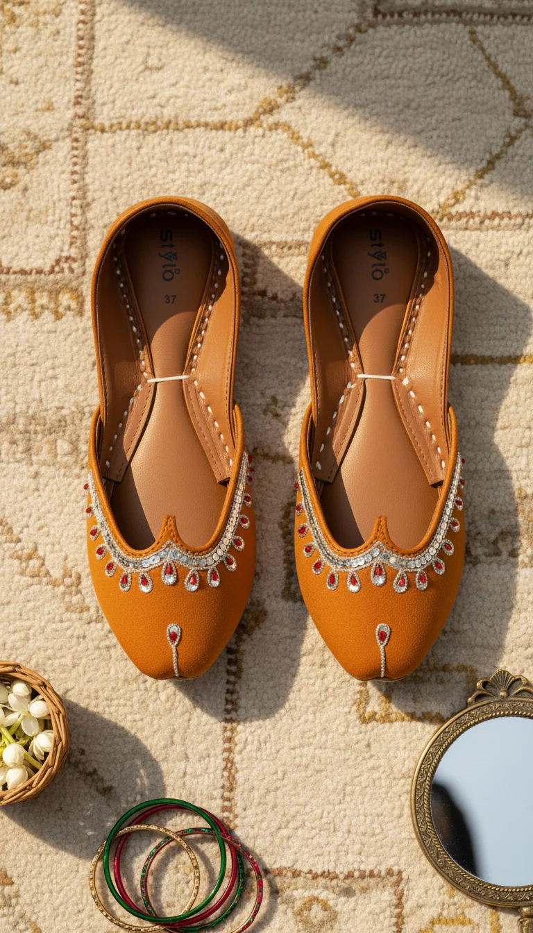 Peach Leather Khussa For Women EC8759 - Image 2