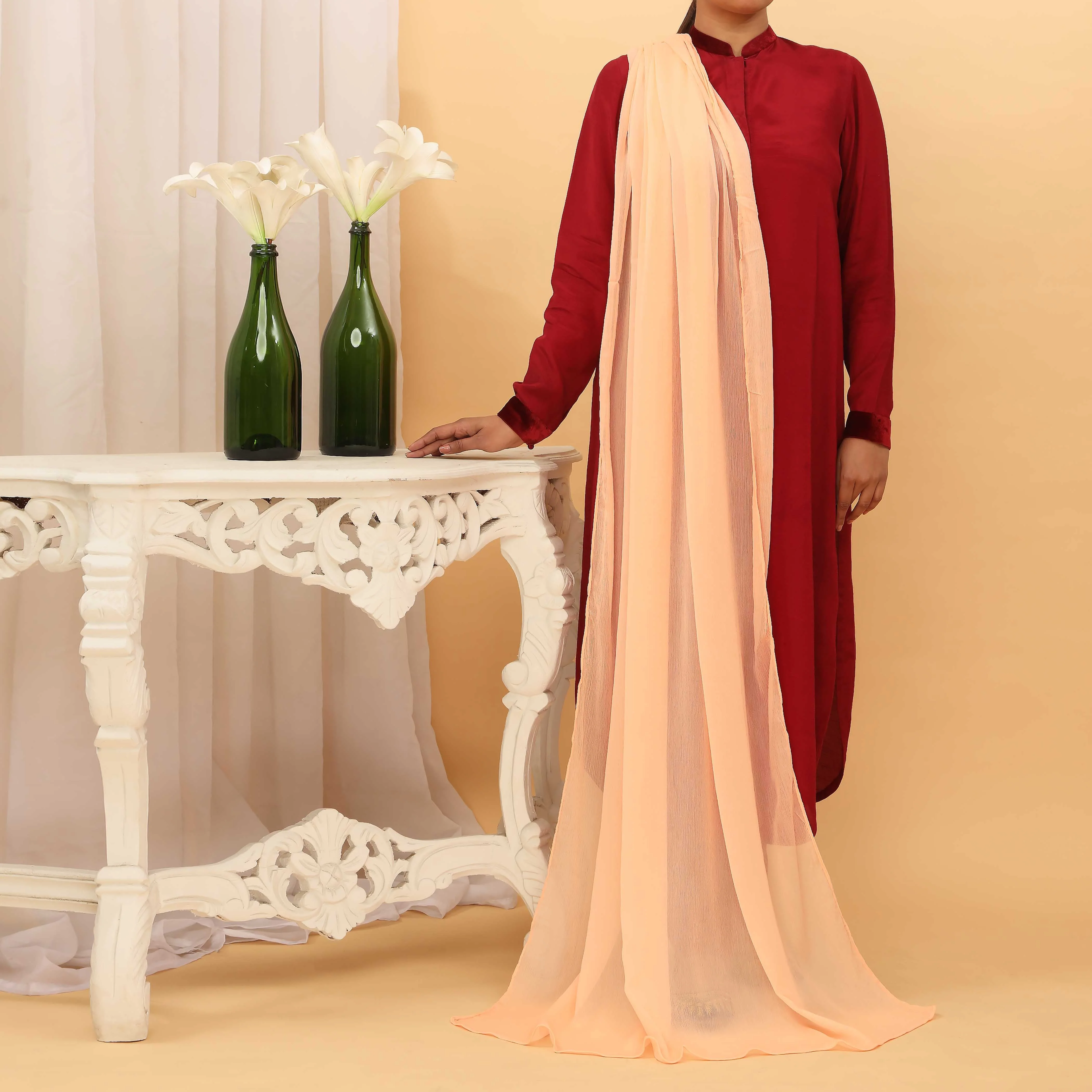 Peach Plain Chiffon Dupatta PD5374 - Image 2