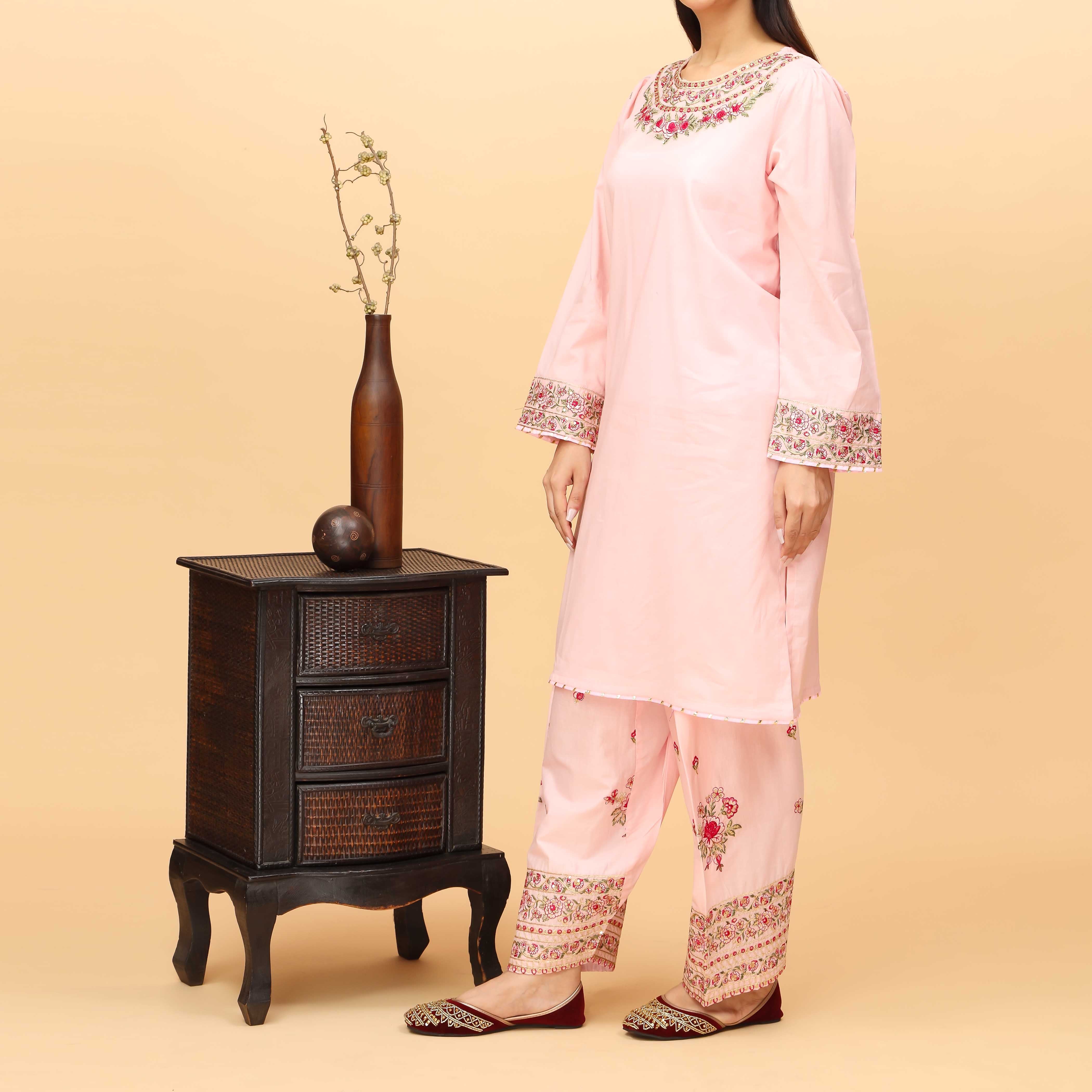 2PC- Embroidered Cambric Suit PS4129 - Image 2