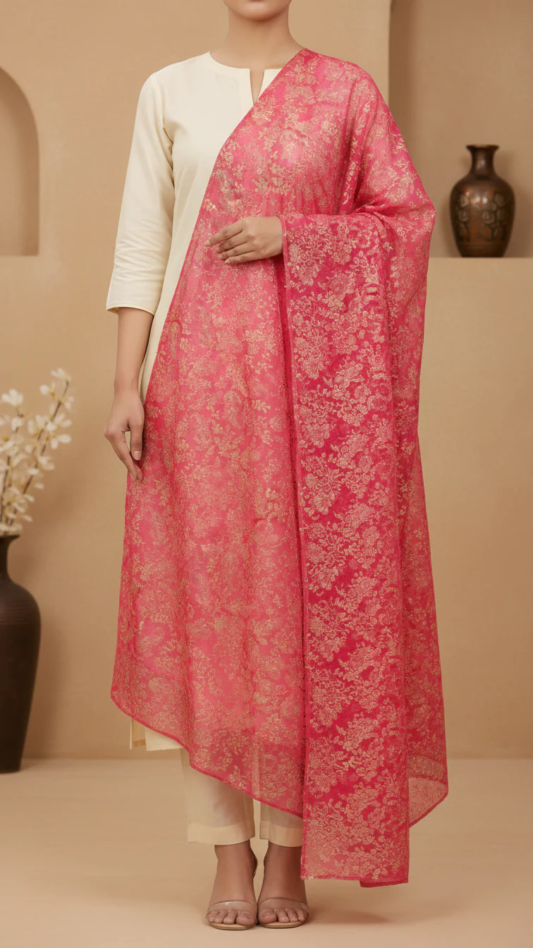 Pink Cotton Silk Duppata PD5509