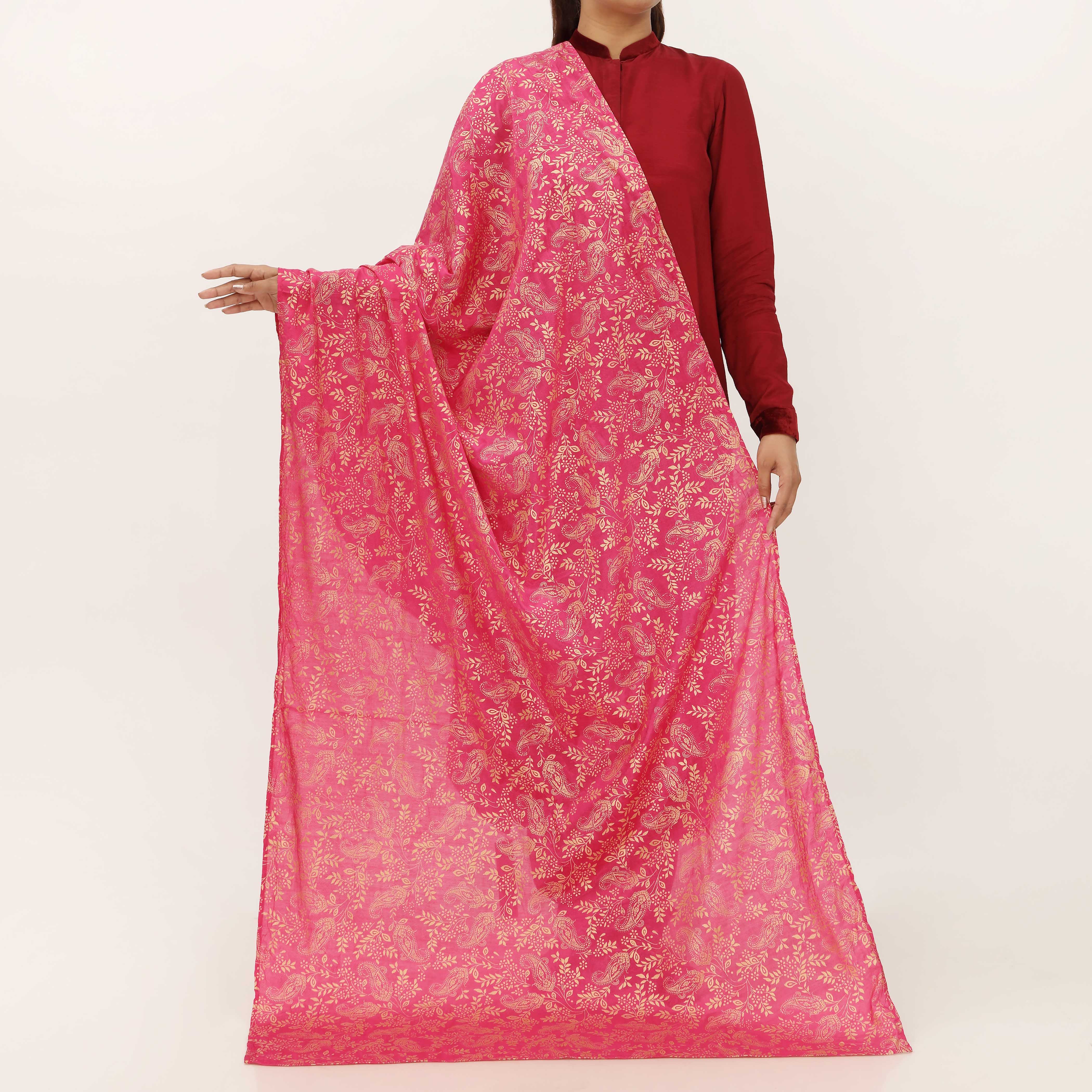 Pink Cotton Silk Duppata PD5509 - Image 2
