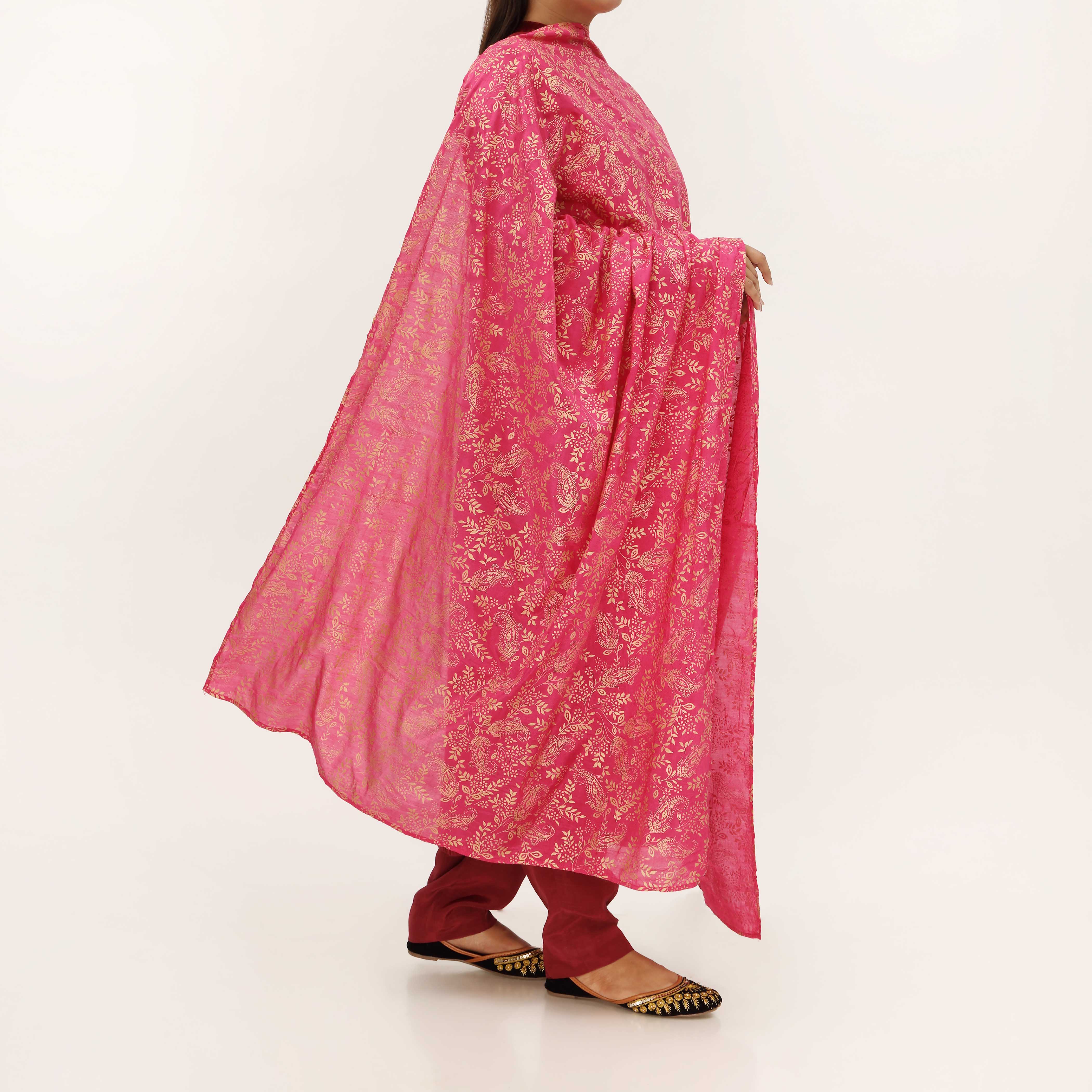 Pink Cotton Silk Duppata PD5509 - Image 3