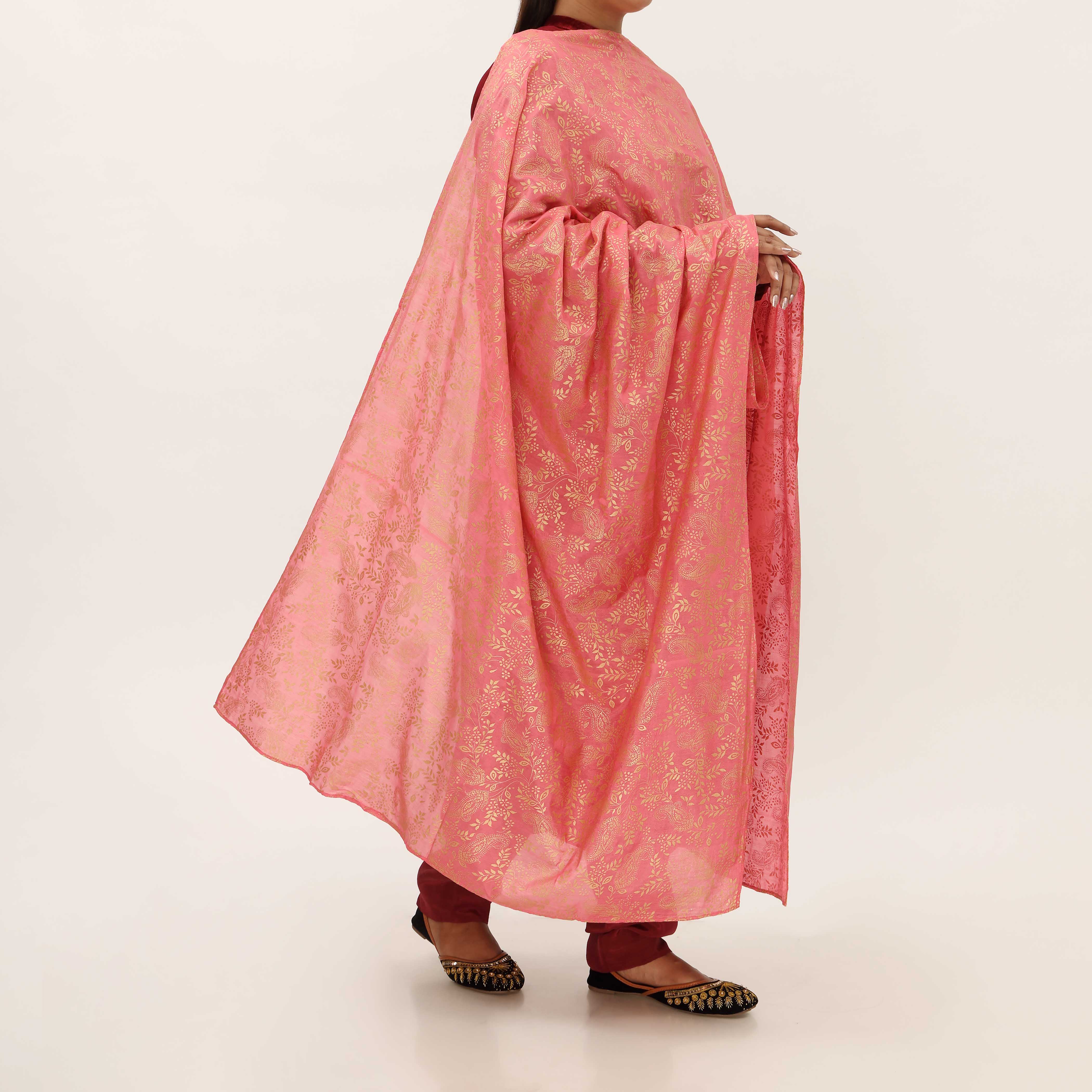Pink Cotton Silk Dupatta PD5510 - Image 3