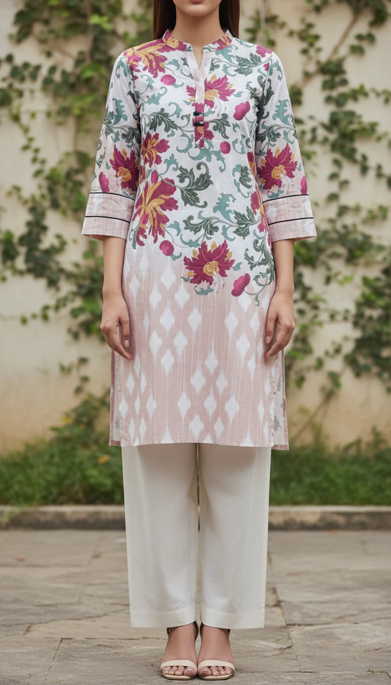 Pink Digital Printed Cotton Cambric Shirt PW5019