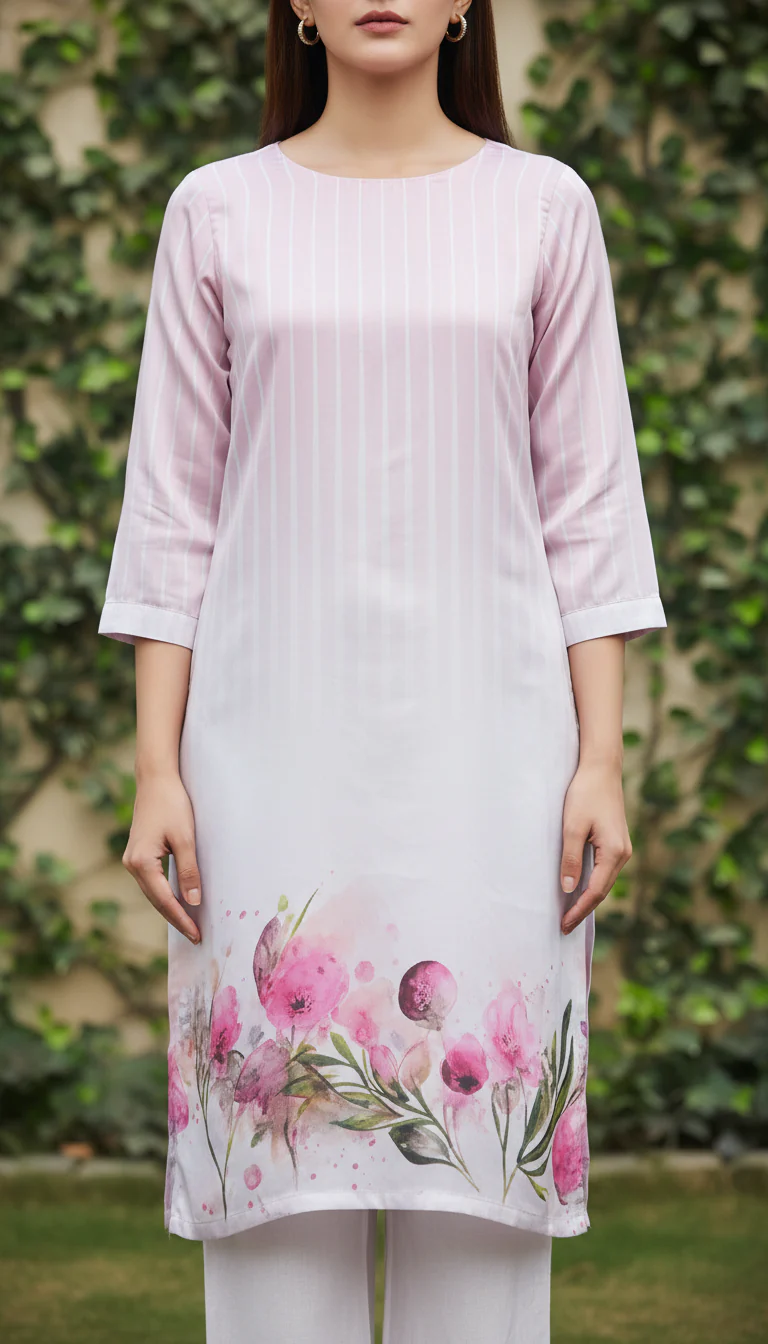 Pink Digital Printed Shamose Silk Shirt PW5272
