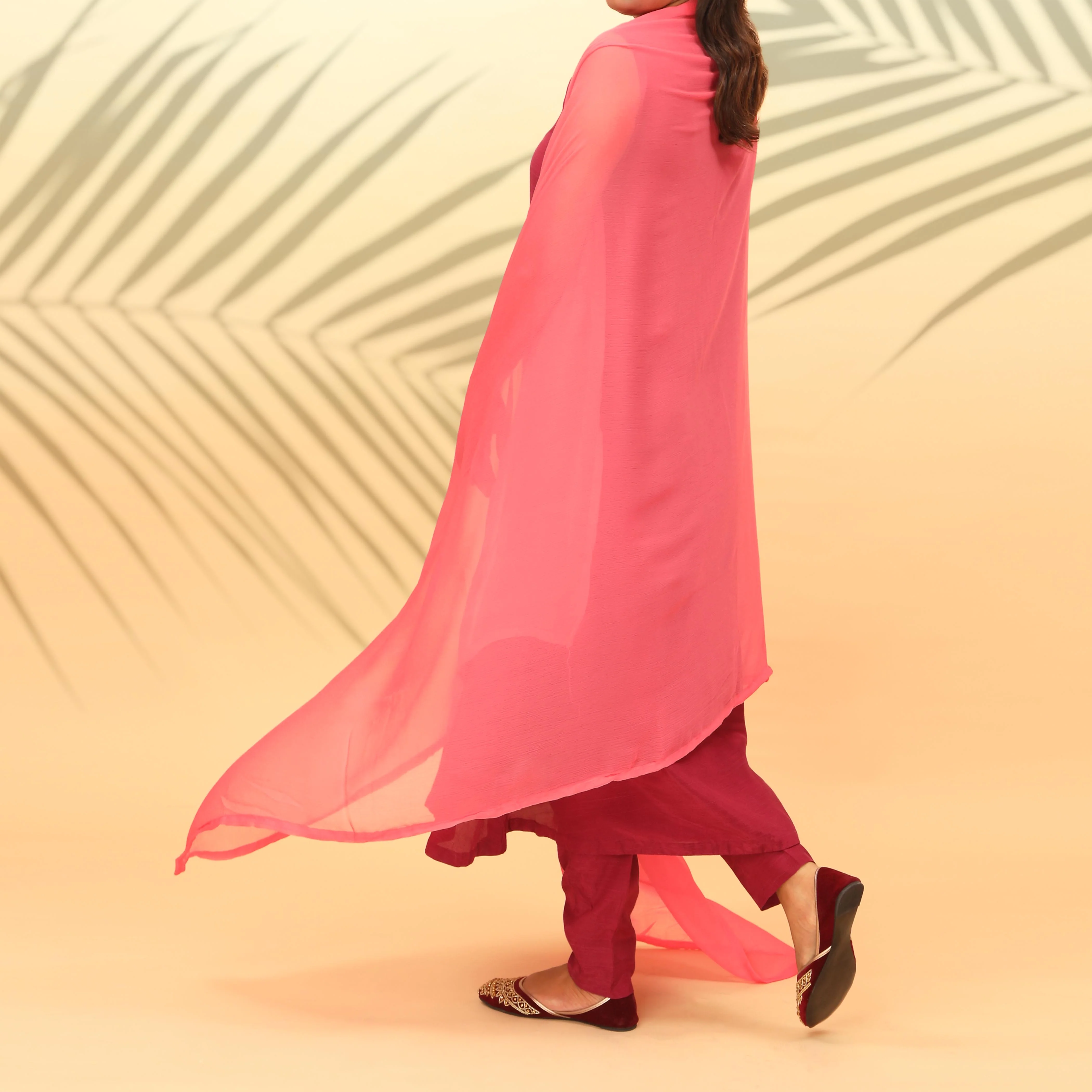 Pink Dyed Plain Chiffon Dupatta PS4706 - Image 2