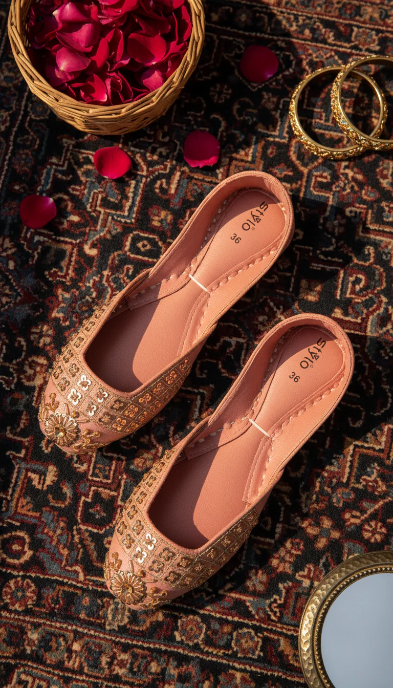 Pink Leather Khussa For Women EC8762 - Image 2