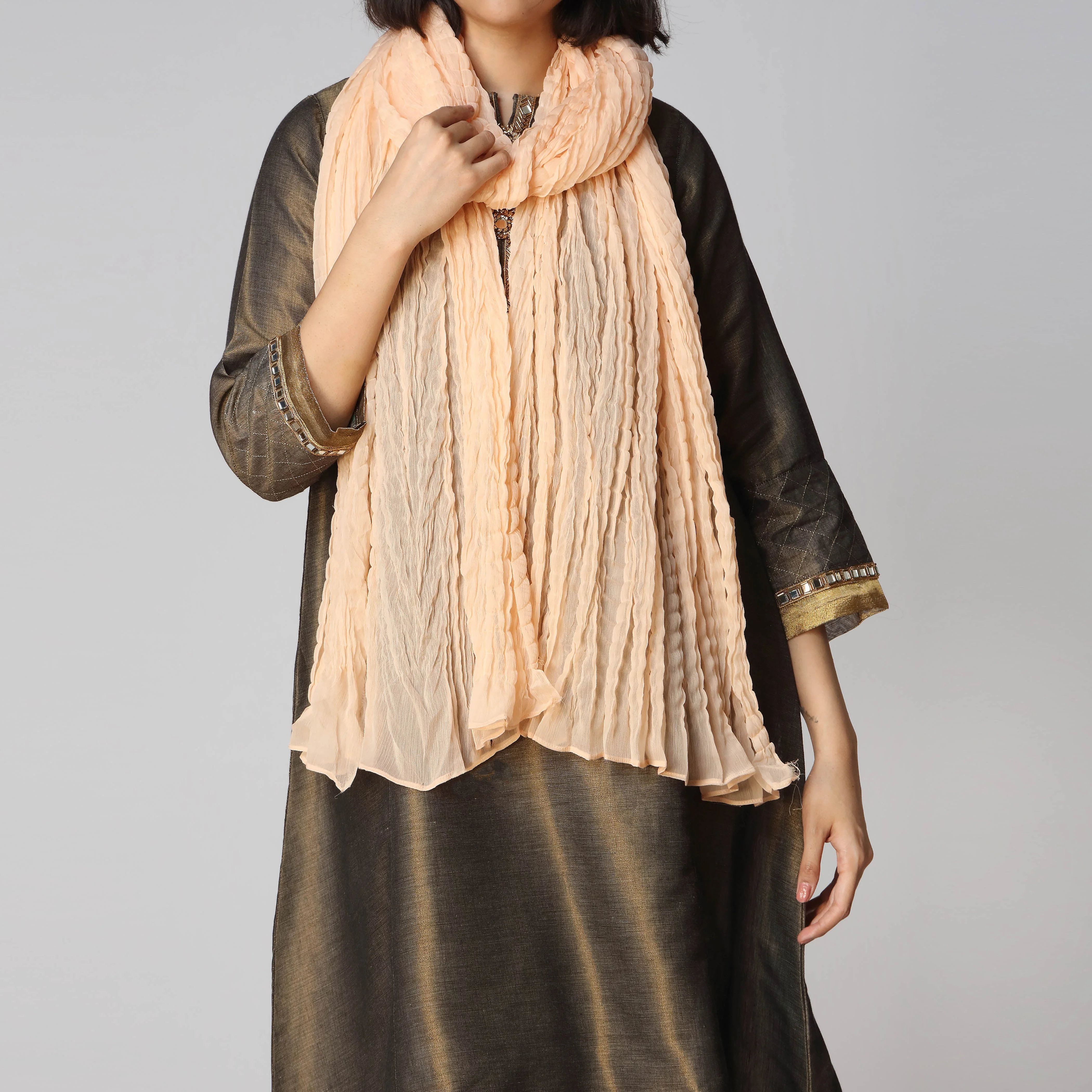 Pink Plain Chiffon Crush Dupatta PW2768