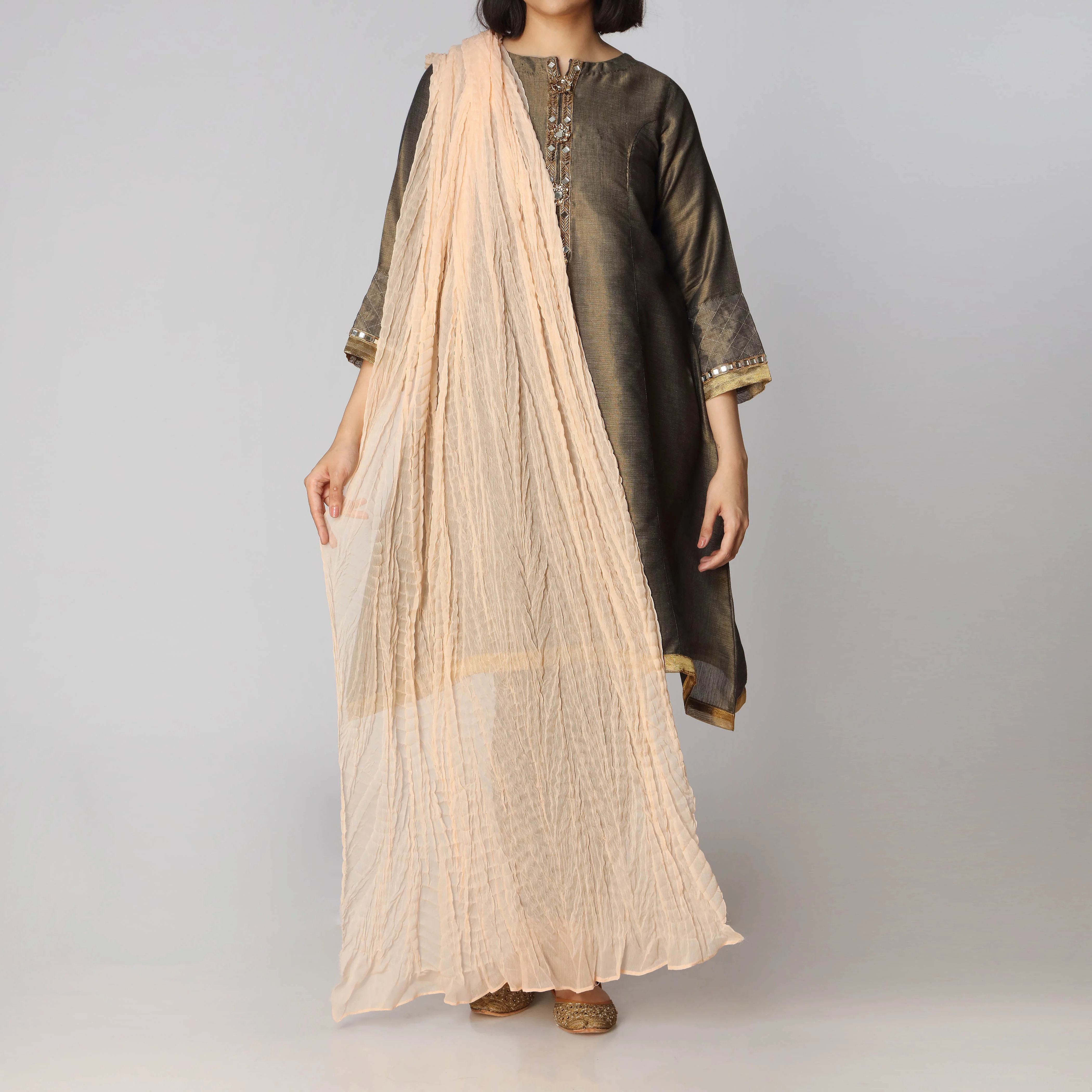 Pink Plain Chiffon Crush Dupatta PW2768 - Image 2