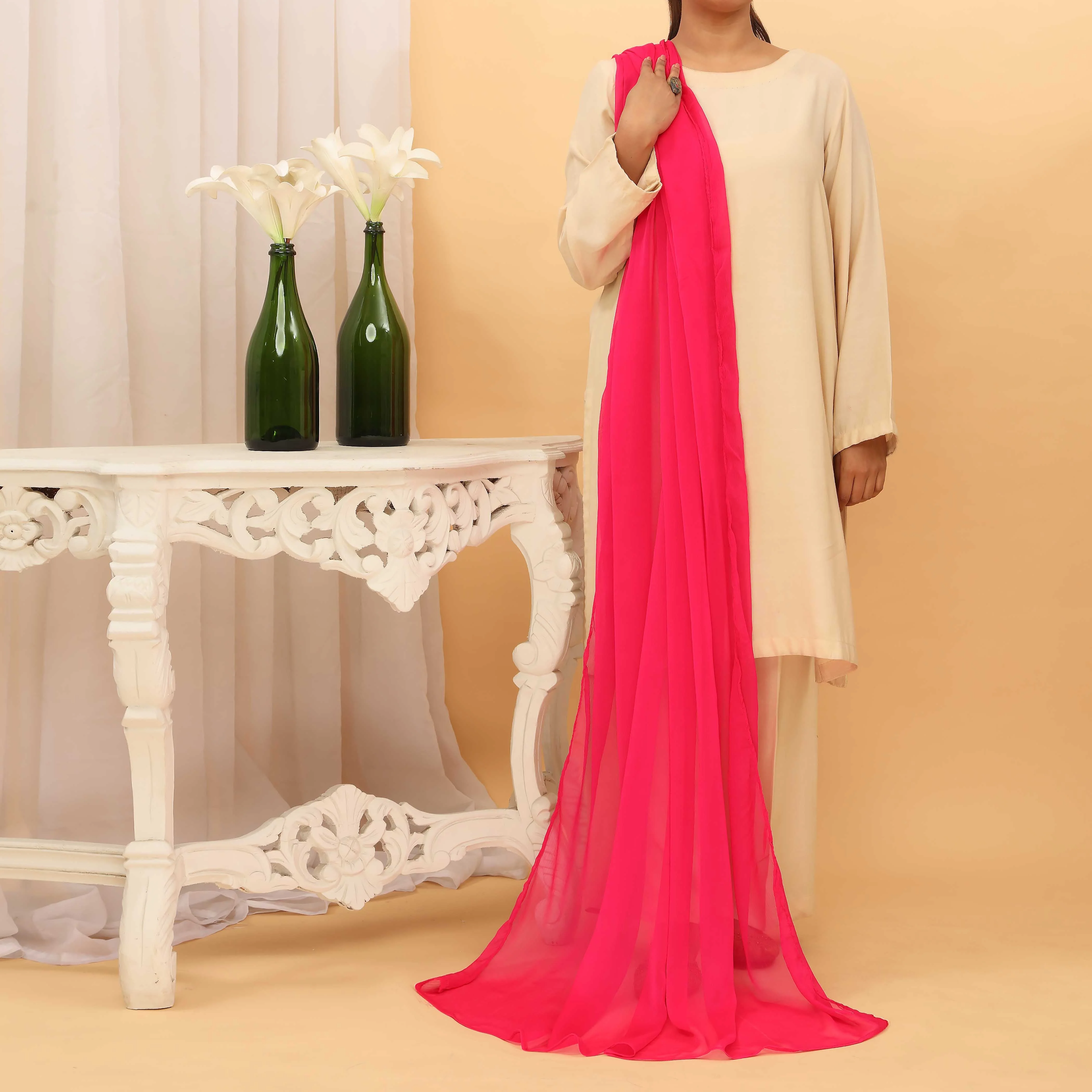 Pink Plain Chiffon Dupatta PD5376 - Image 2