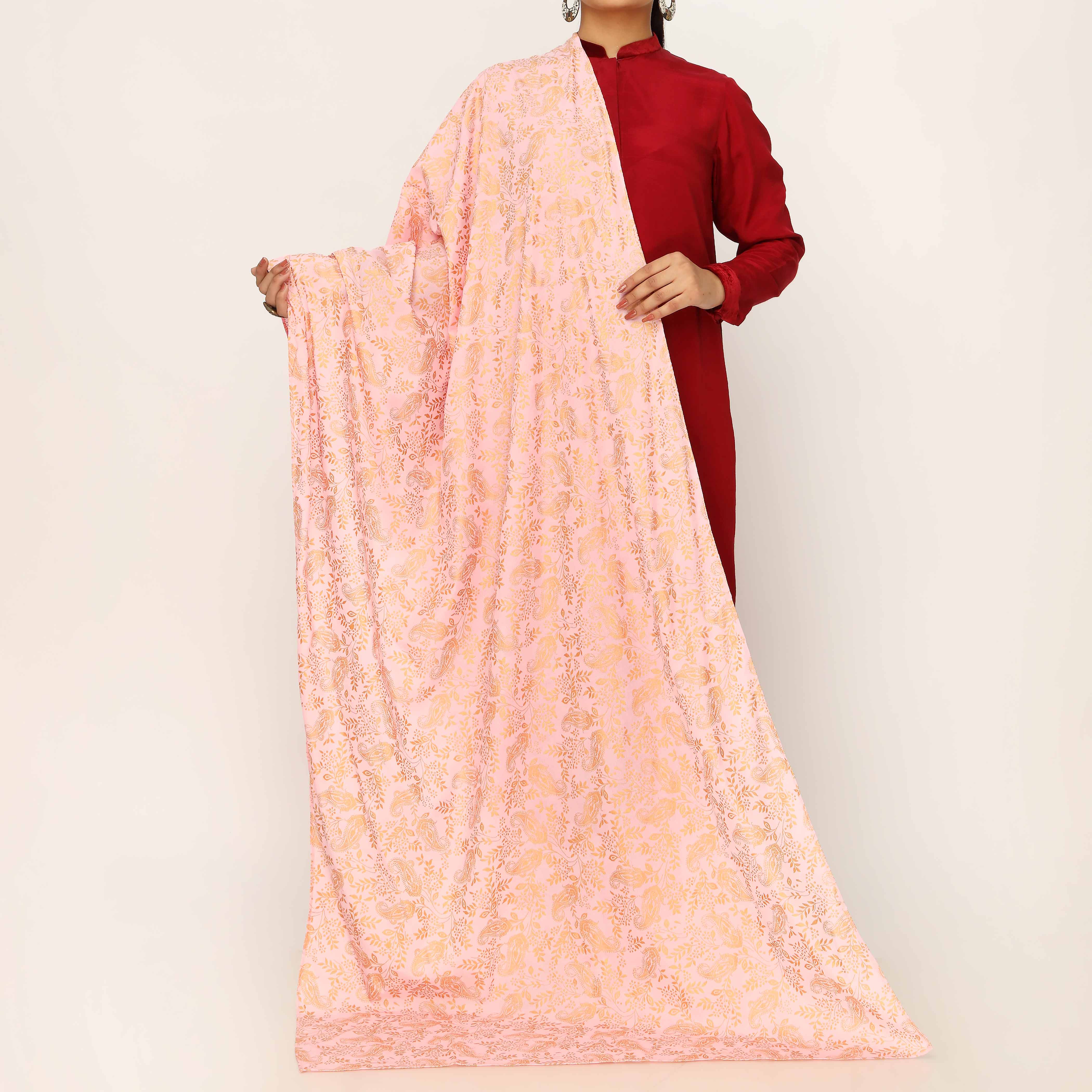 Pink Plain Chiffon Dupatta PD5500 - Image 2