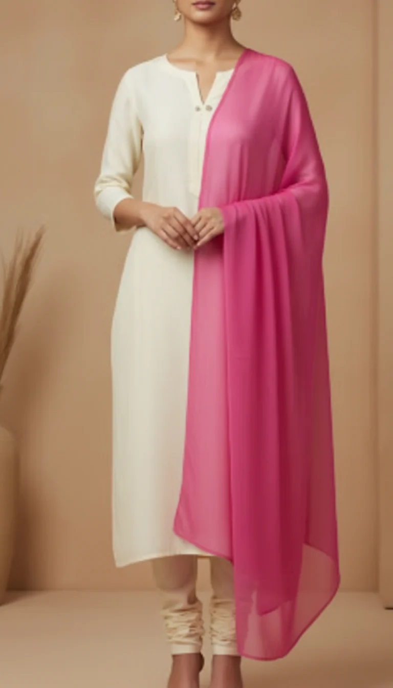 Pink Plain Chiffon Dupatta PD6007 - Image 2