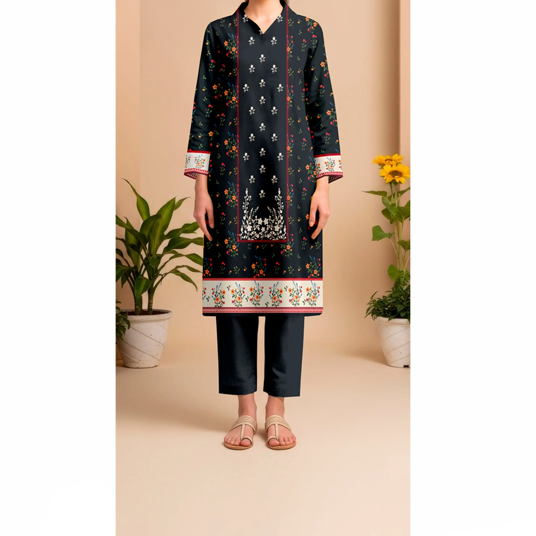 Printed Slub Khaddar Shirt UW5022 - Image 2