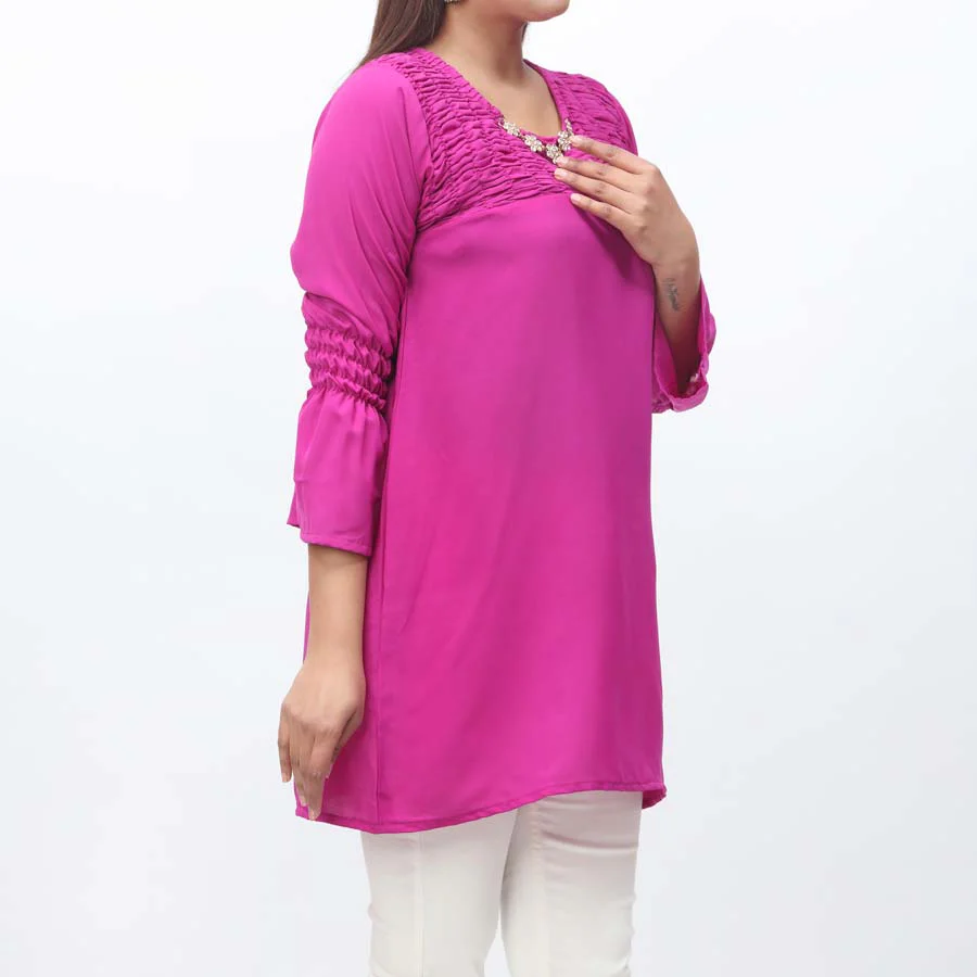 1PC- Solid Georget Chiffon Shirt PW9023 - Image 2
