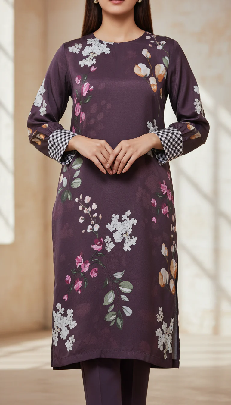 Purple Digital Printed Shamose Silk Shirt PW5271