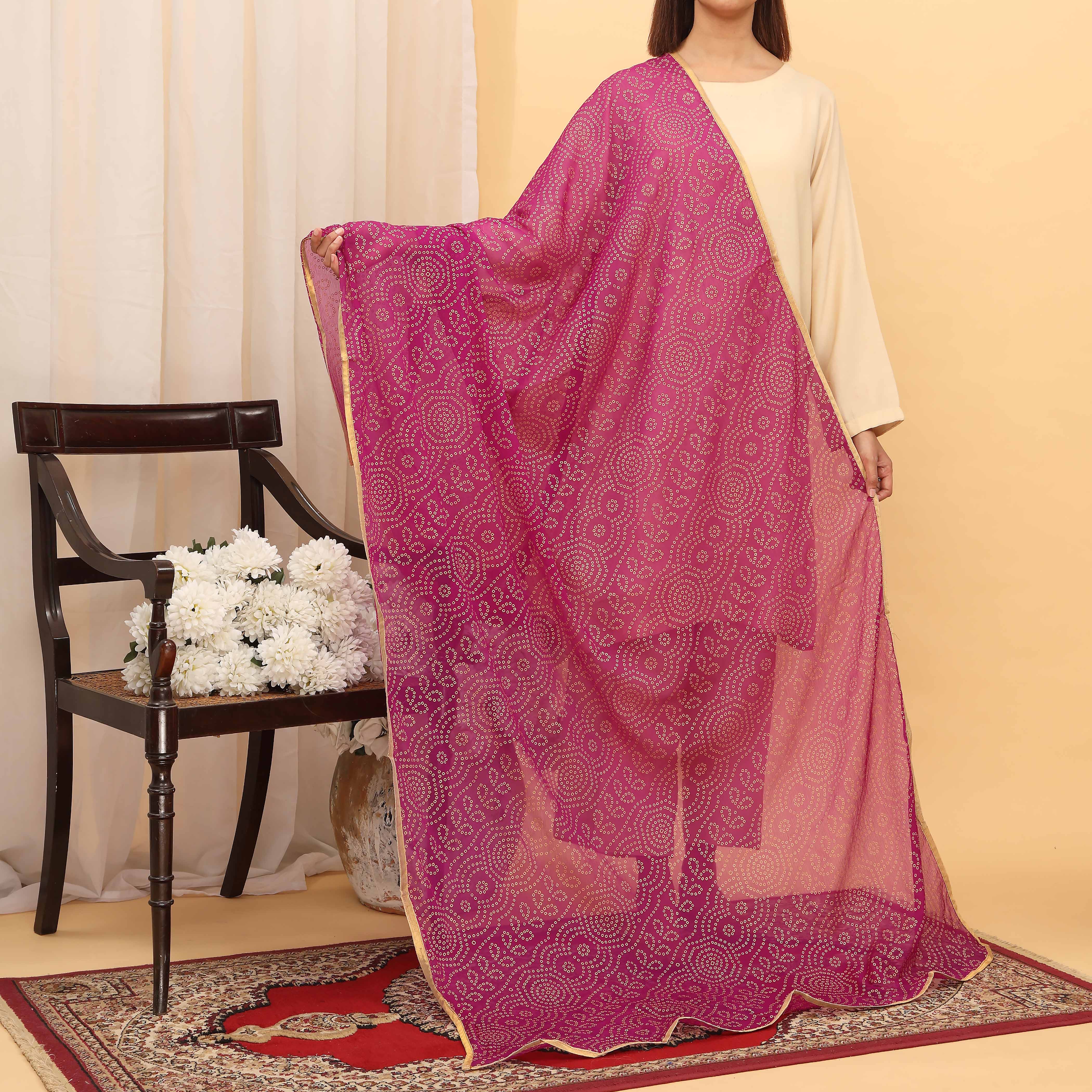 Purple Screen Printed Chiffon Dupatta PD5395 - Image 2