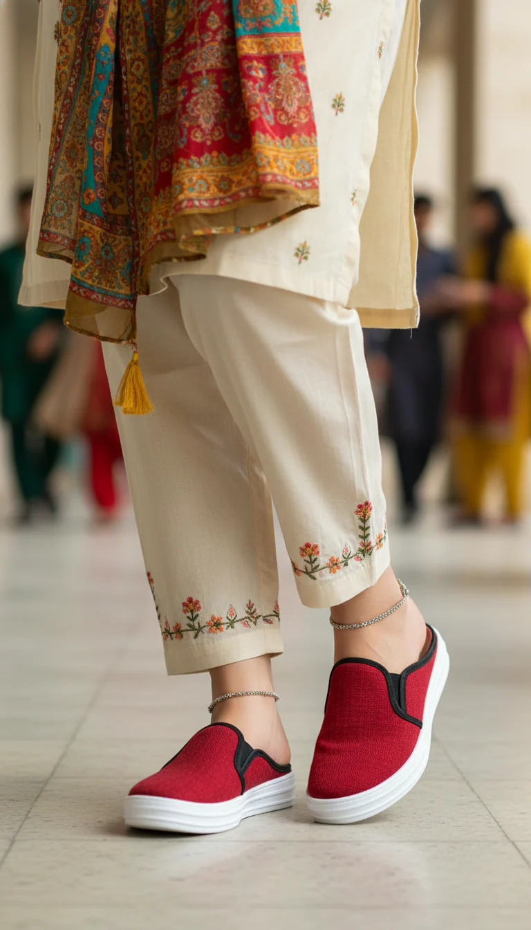 Red Canvas Slip Ons WN6200 - Image 2