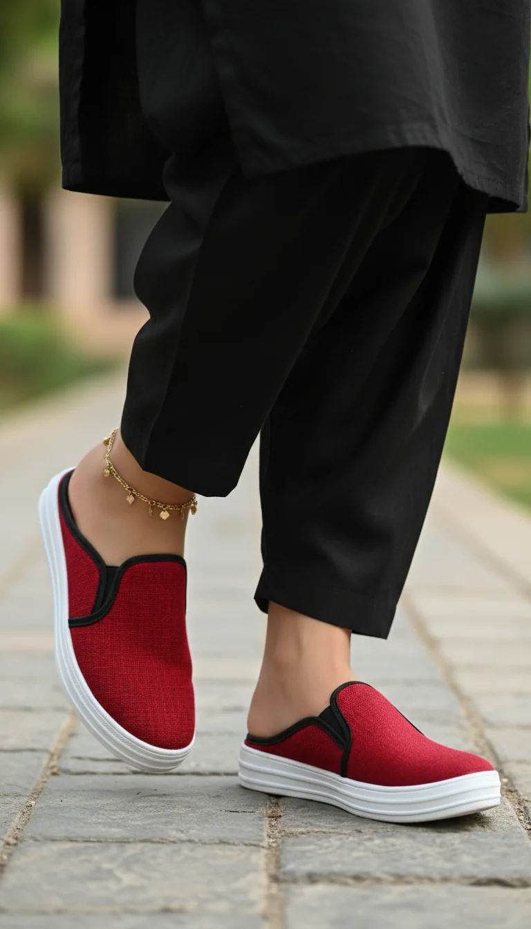 Red Canvas Slip Ons WN6200 - Image 3