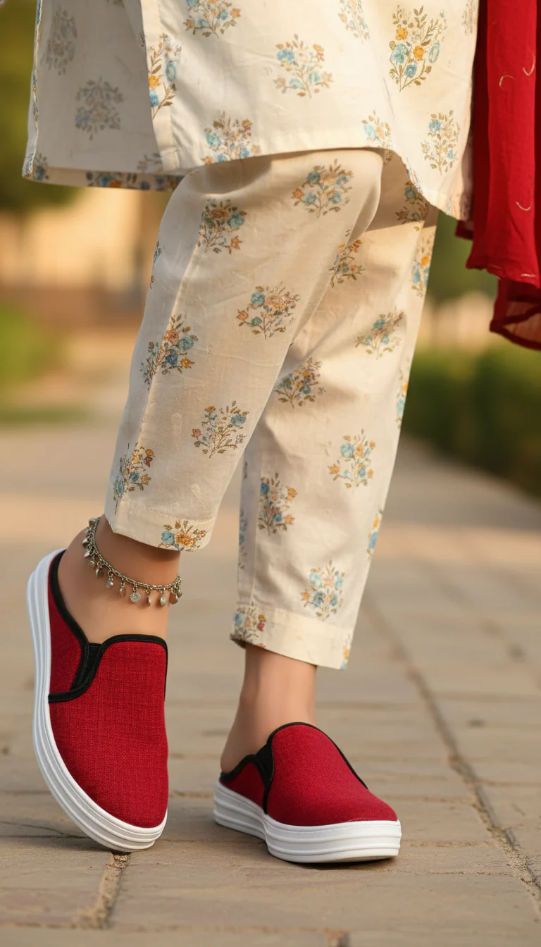 Red Canvas Slip Ons WN6200 - Image 4
