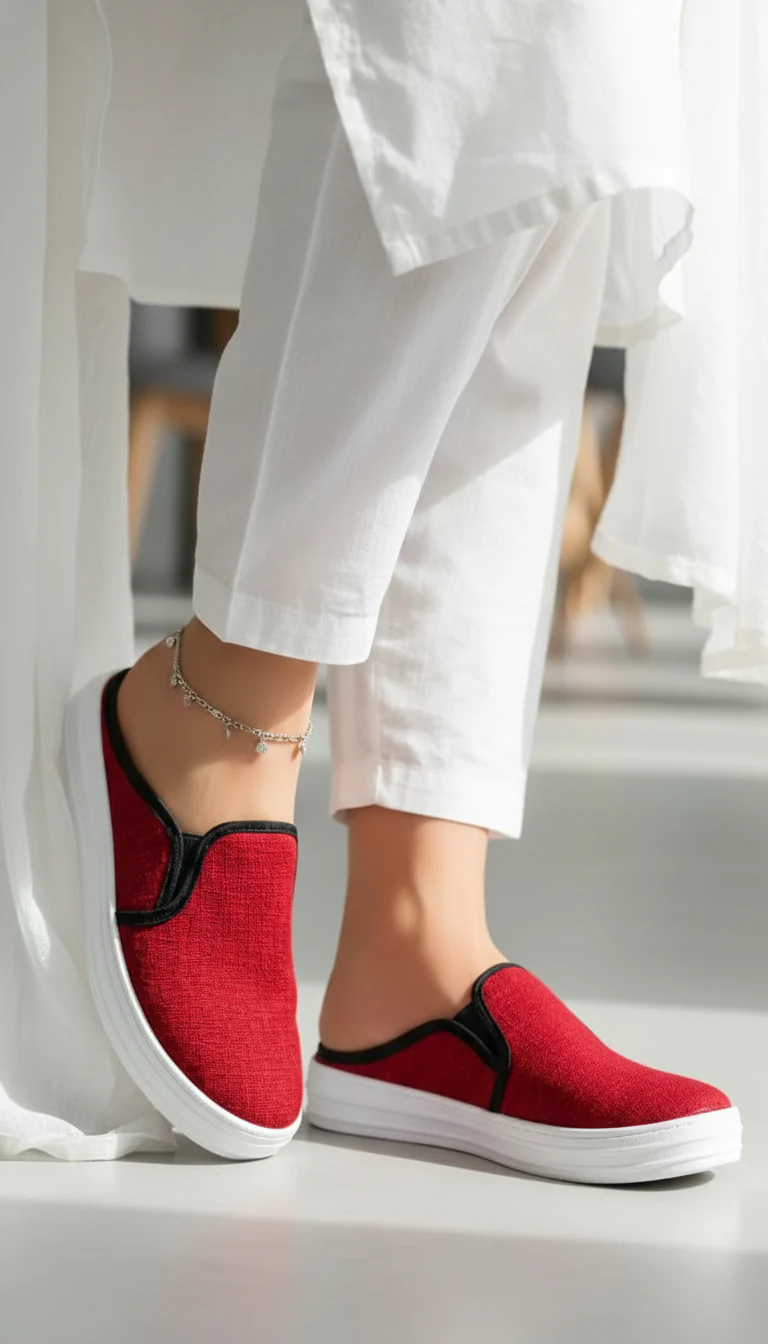 Red Canvas Slip Ons WN6200 - Image 6