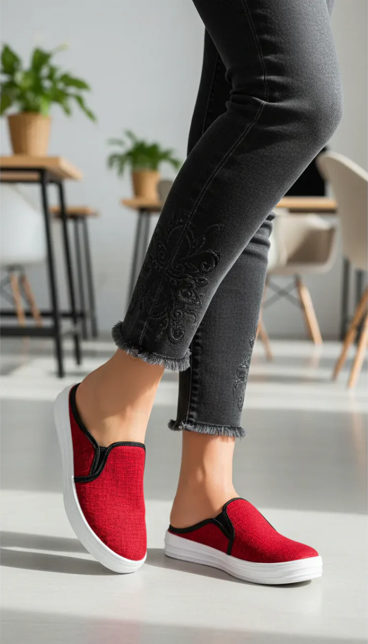 Red Canvas Slip Ons WN6200 - Image 8