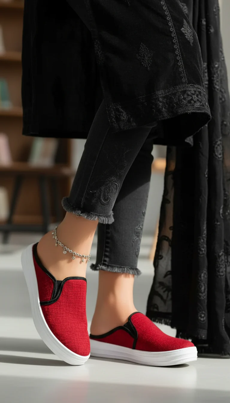 Red Canvas Slip Ons WN6200 - Image 9