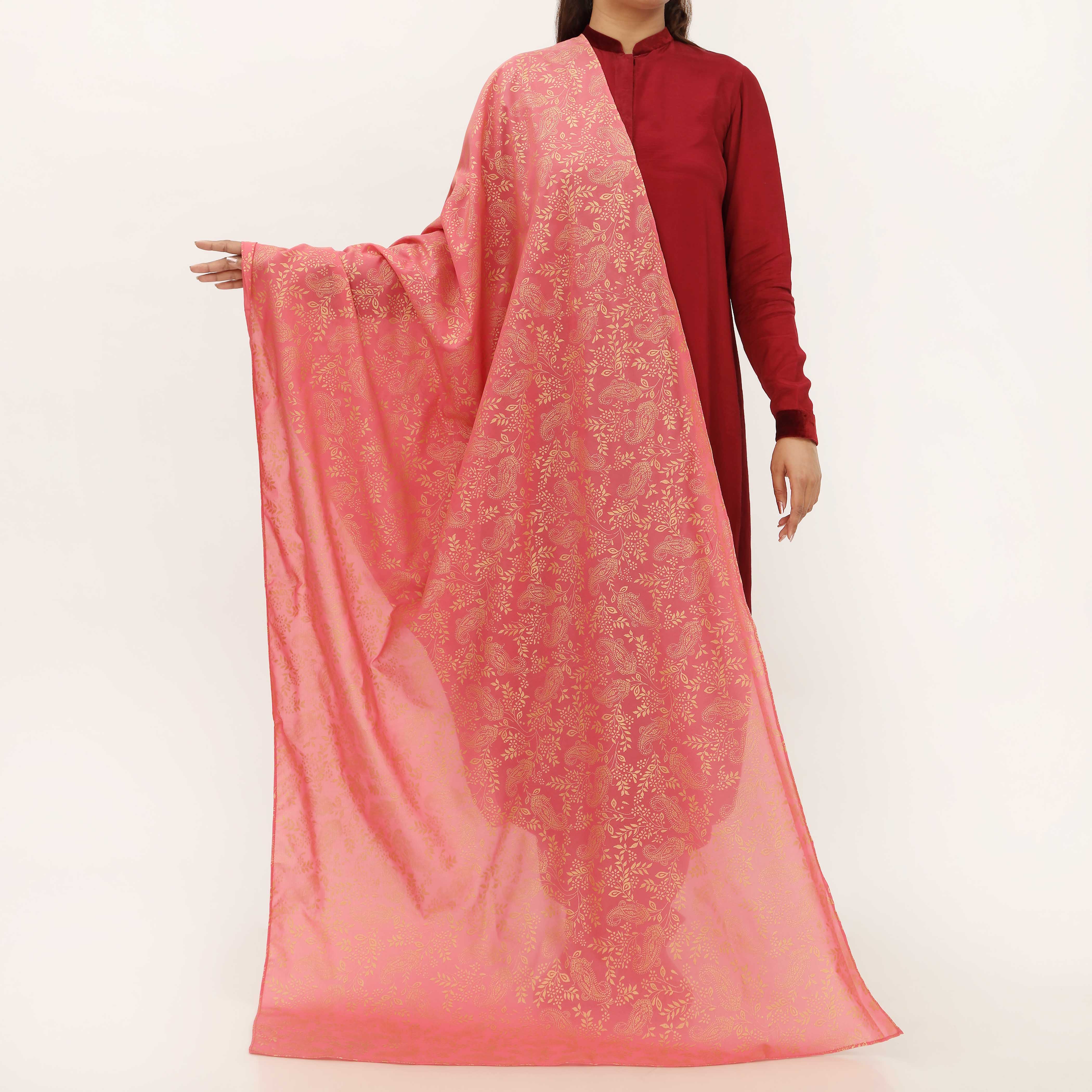 Red Cotton Silk Duppata PD5505 - Image 2