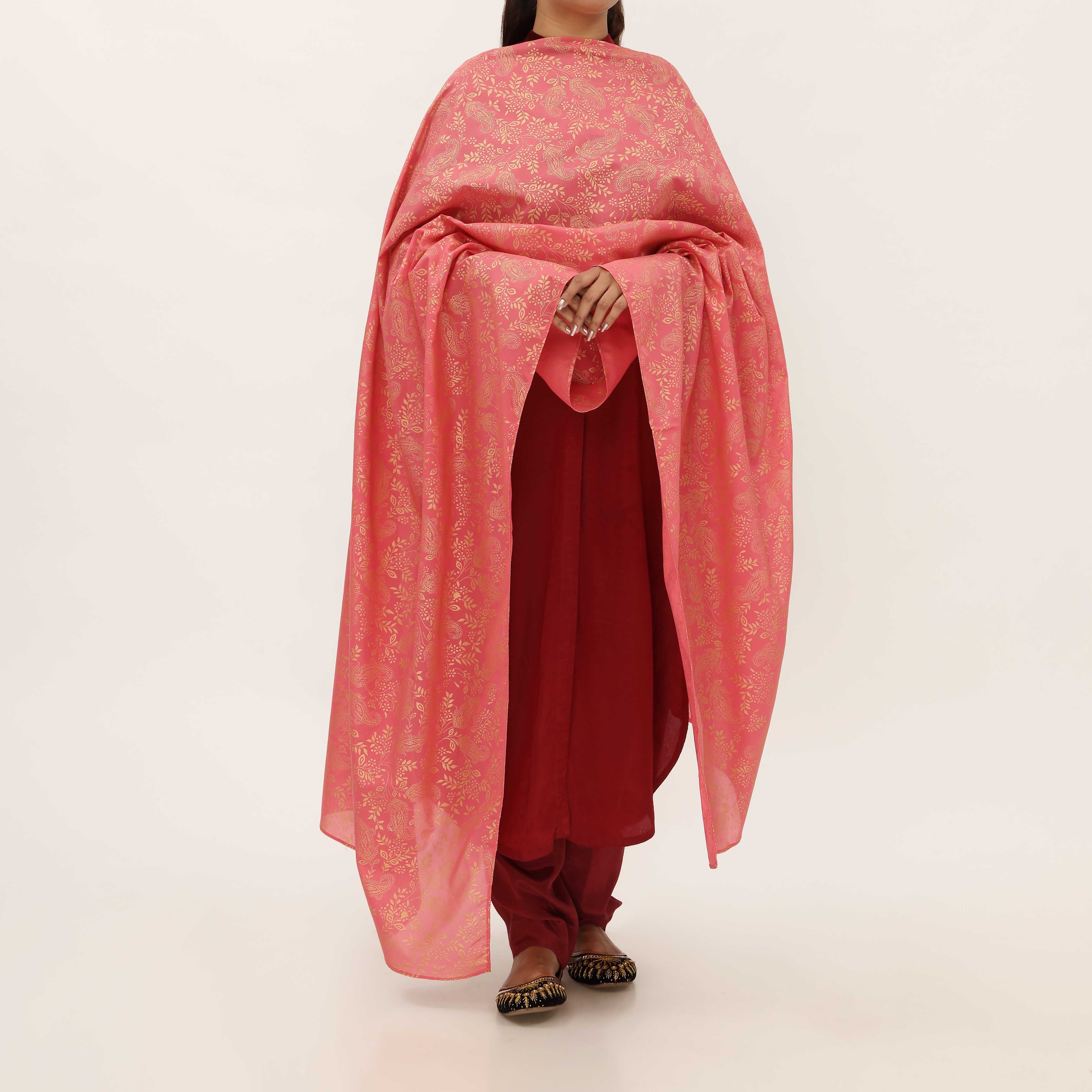 Red Cotton Silk Duppata PD5505 - Image 3