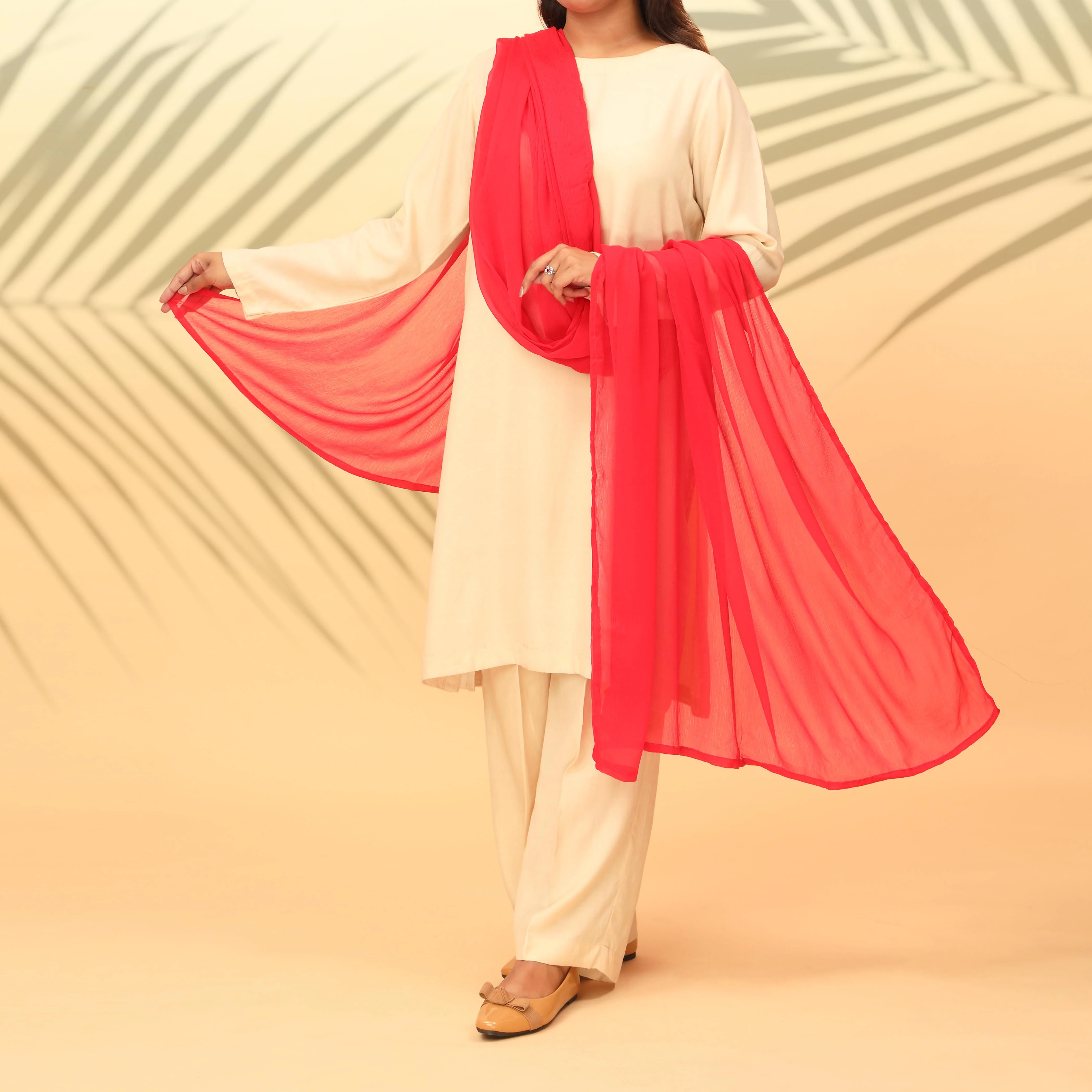 Red Dyed Plain Chiffon Dupatta PS4706 - Image 3