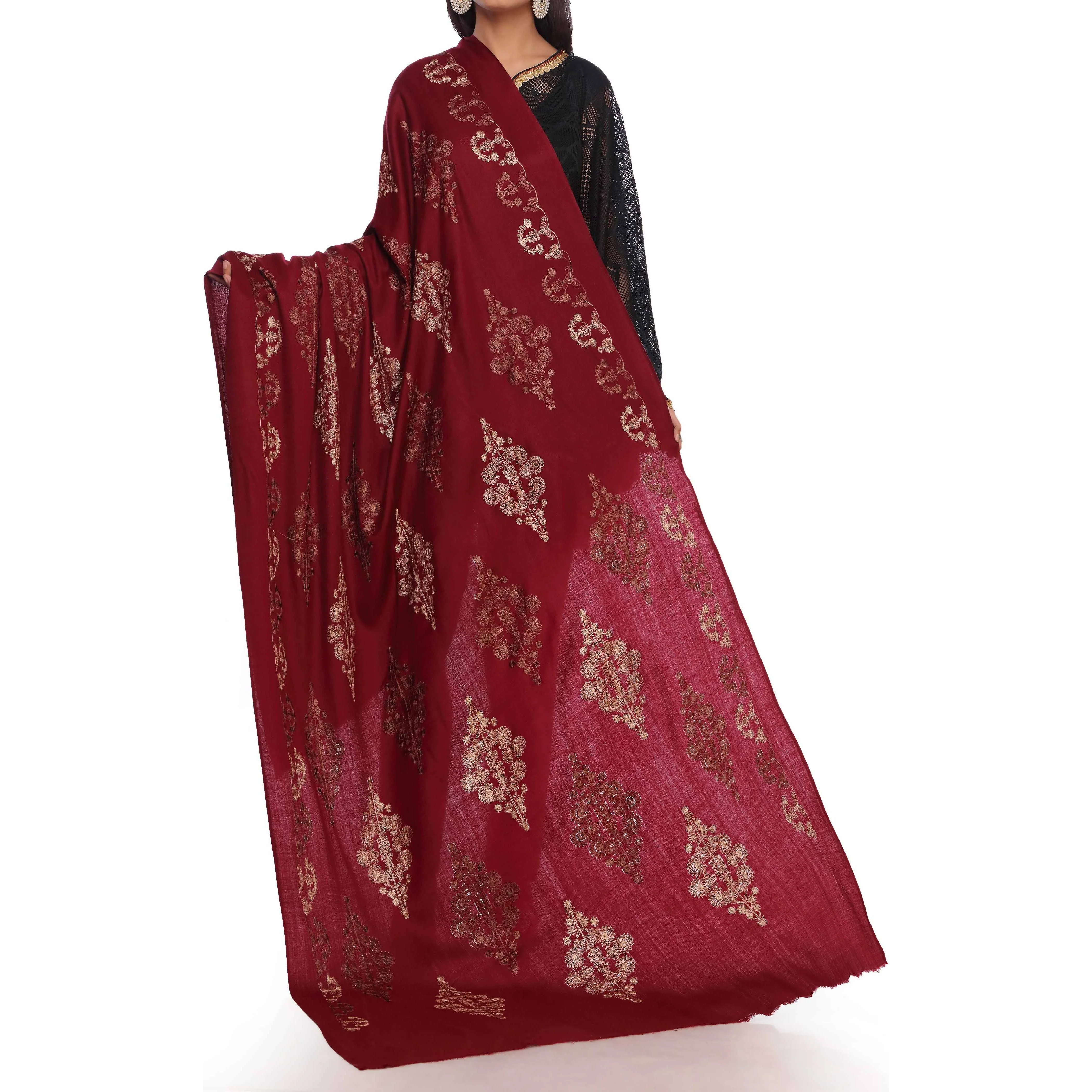 Red Embroidered Shawl PW2716