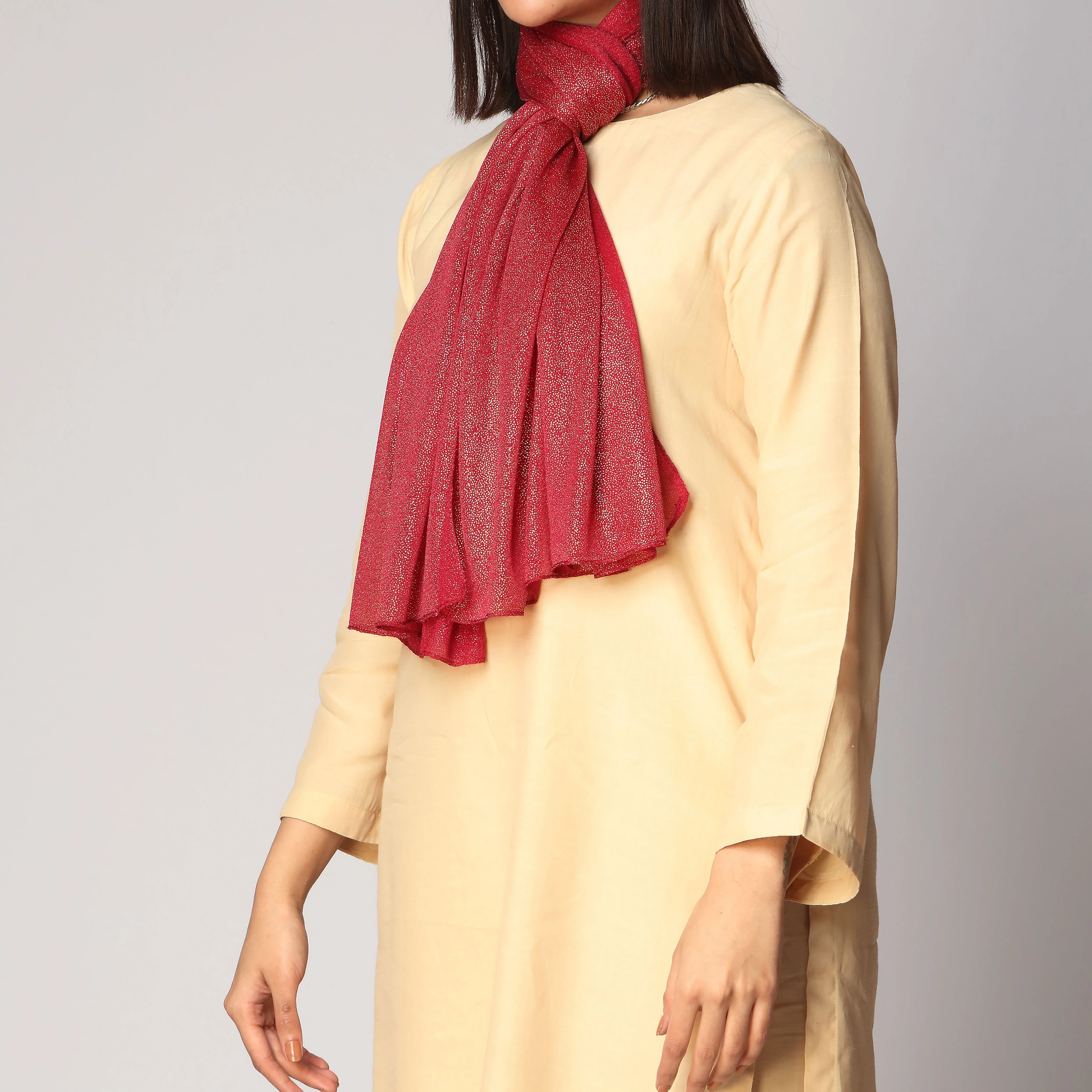 Red Golden Foil Printed Stole PS3765 - Image 2
