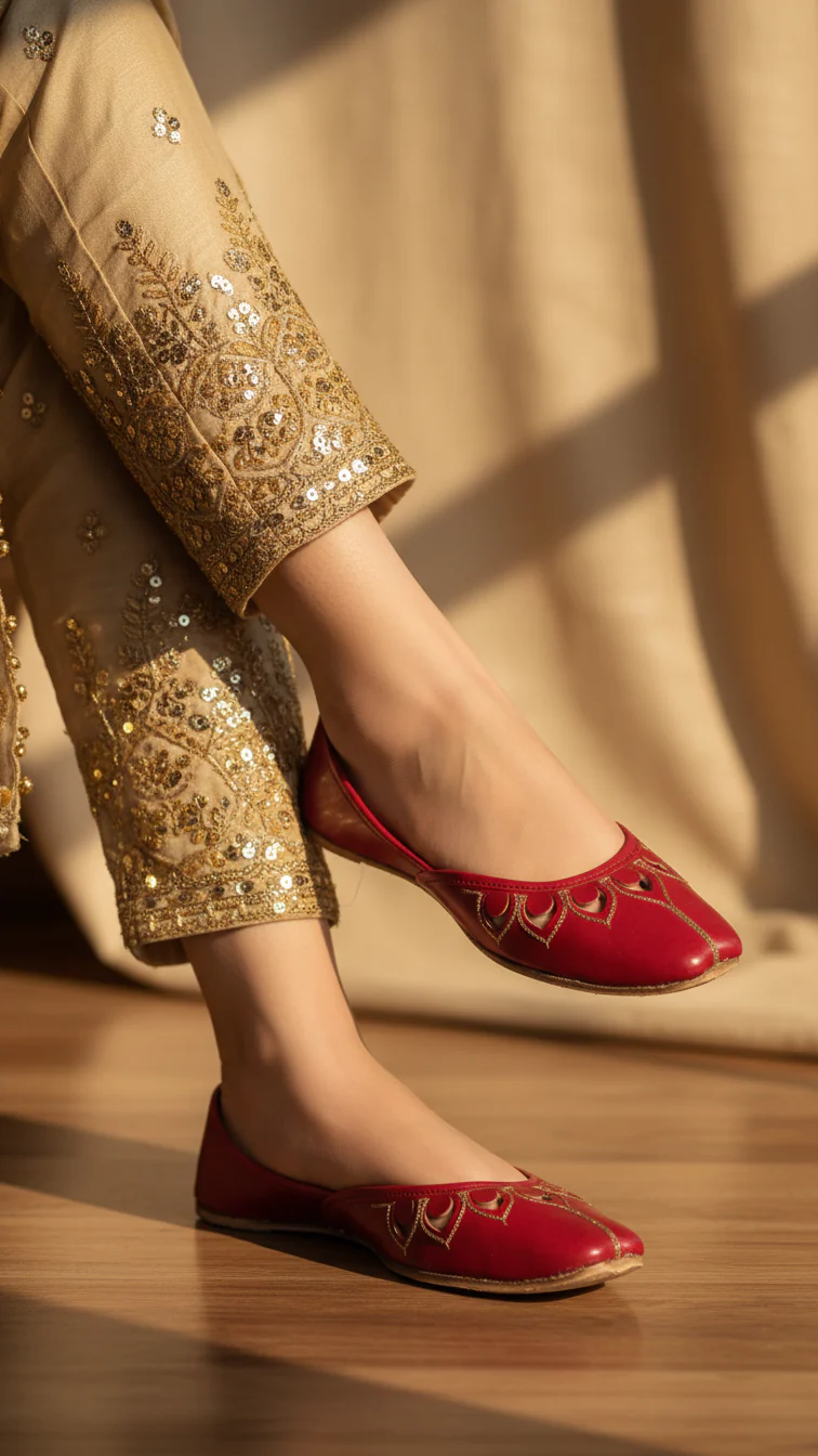 Red Leather Khussa For Women EC8678