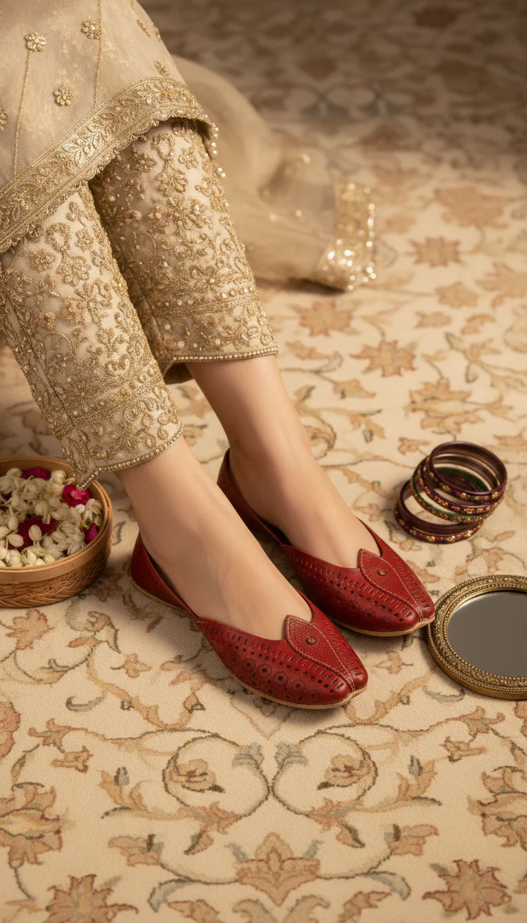 Red Leather Khussa For Women EC8710