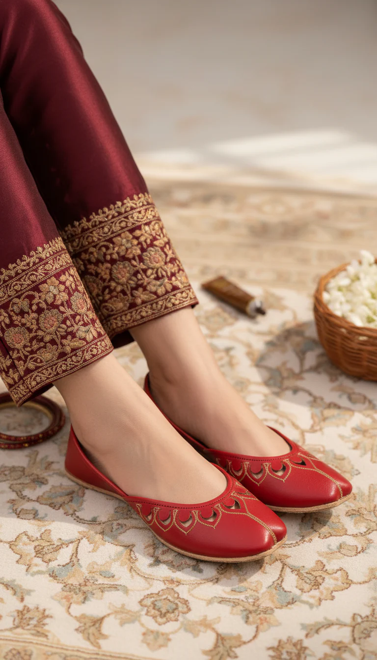 Red Leather Khussa For Women EC8711