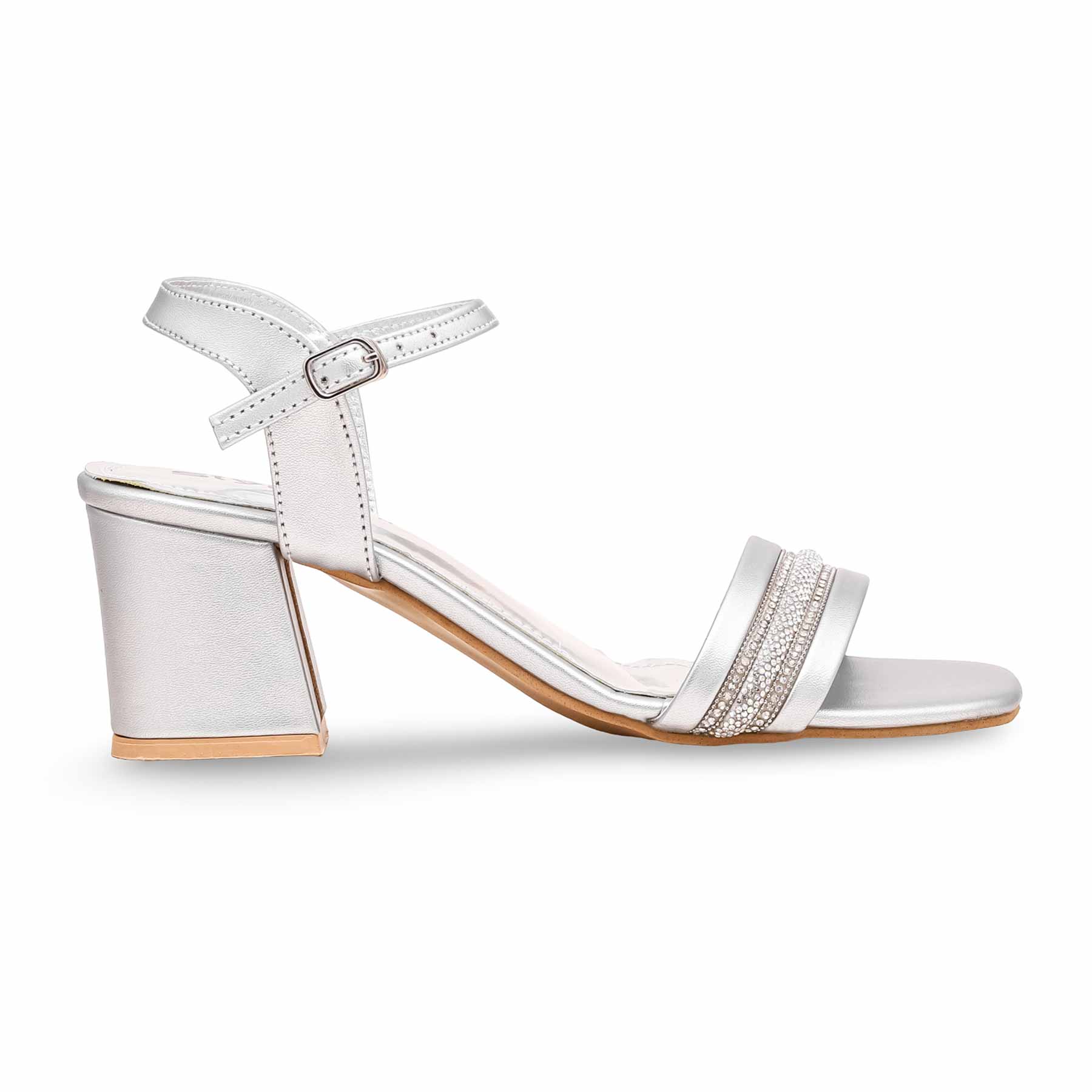 Silver Block Heel Sandal FN6048 - Image 2