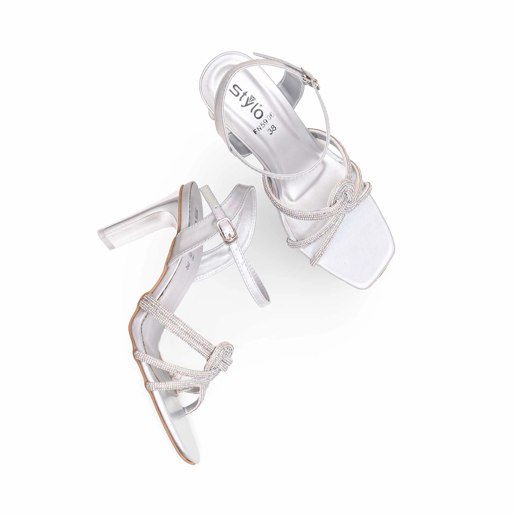 Silver Fancy Block Heel Sandal FN5906 - Image 5