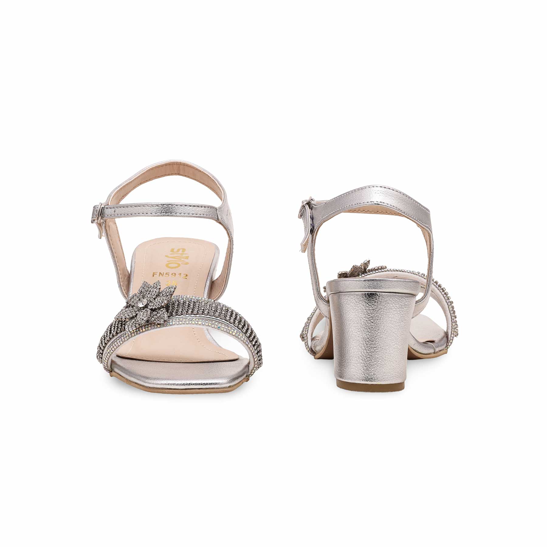 Silver Fancy Block Heel Sandal FN5912 - Image 3