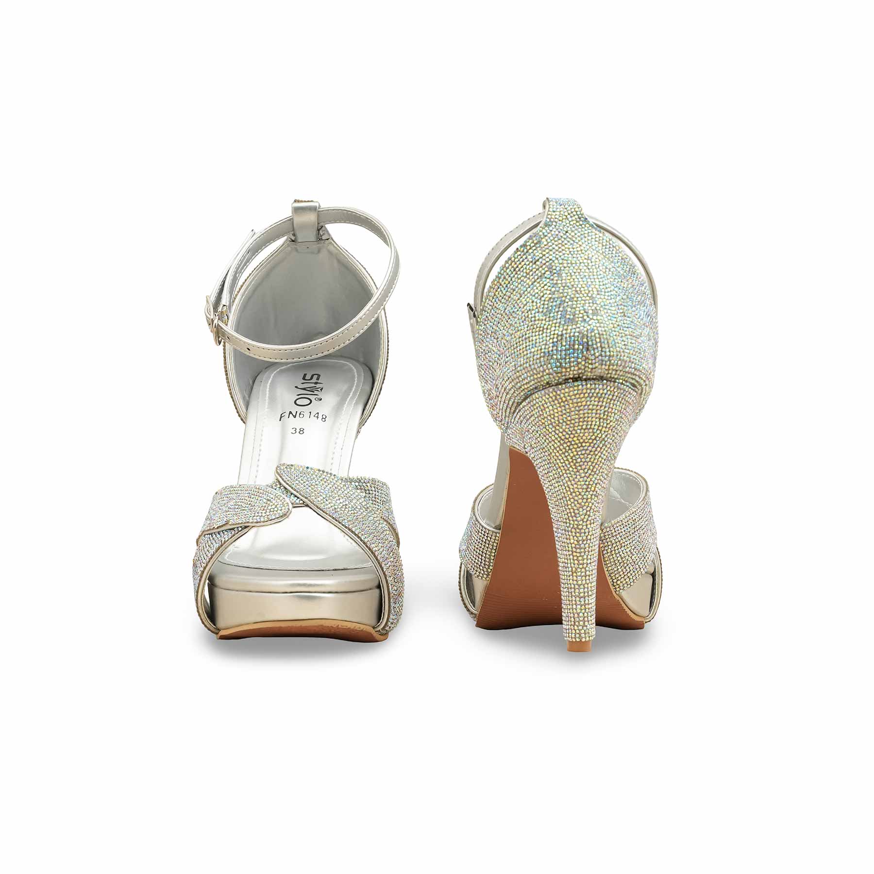 Silver Fancy Bridal Sandal FN6148 - Image 4