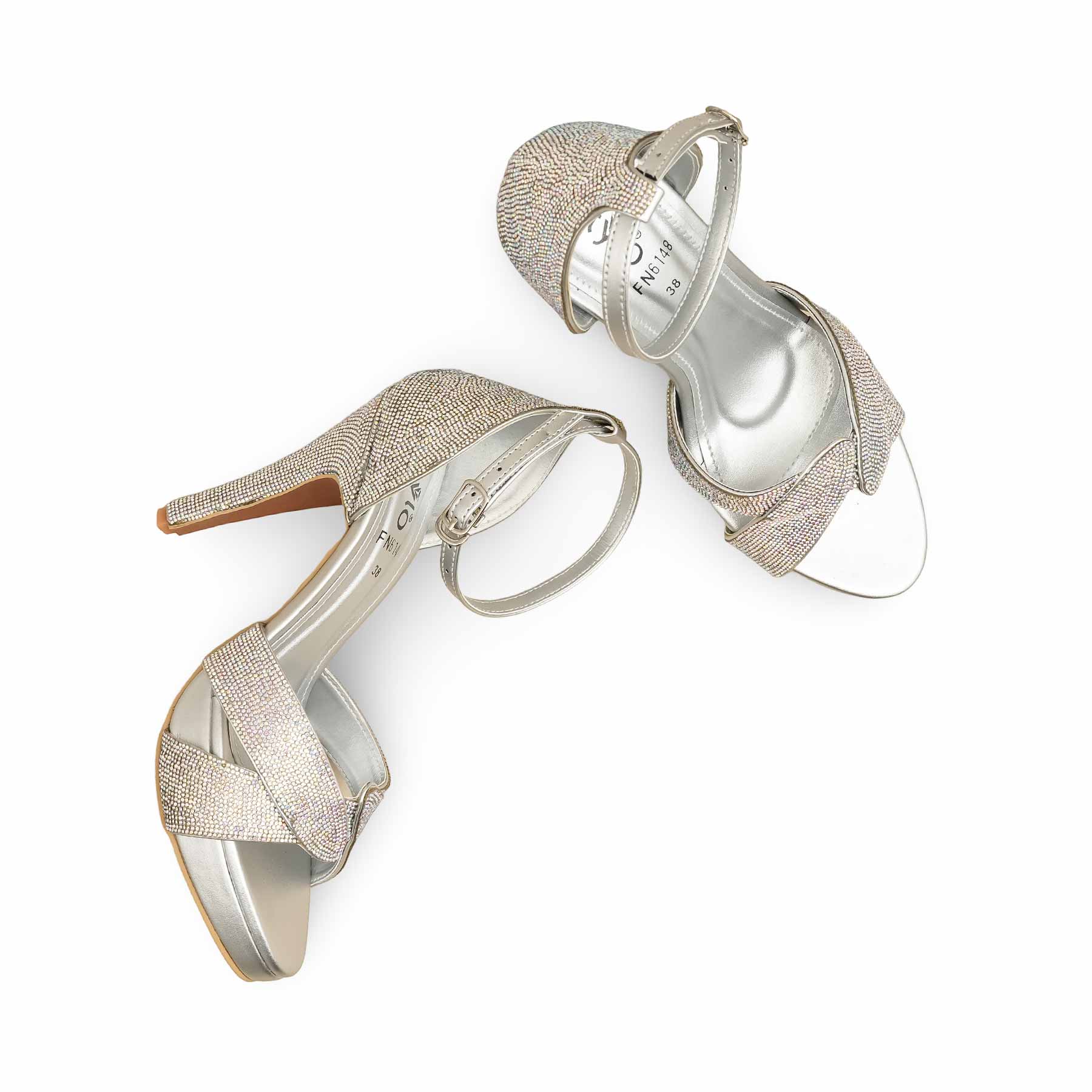 Silver Fancy Bridal Sandal FN6148 - Image 5