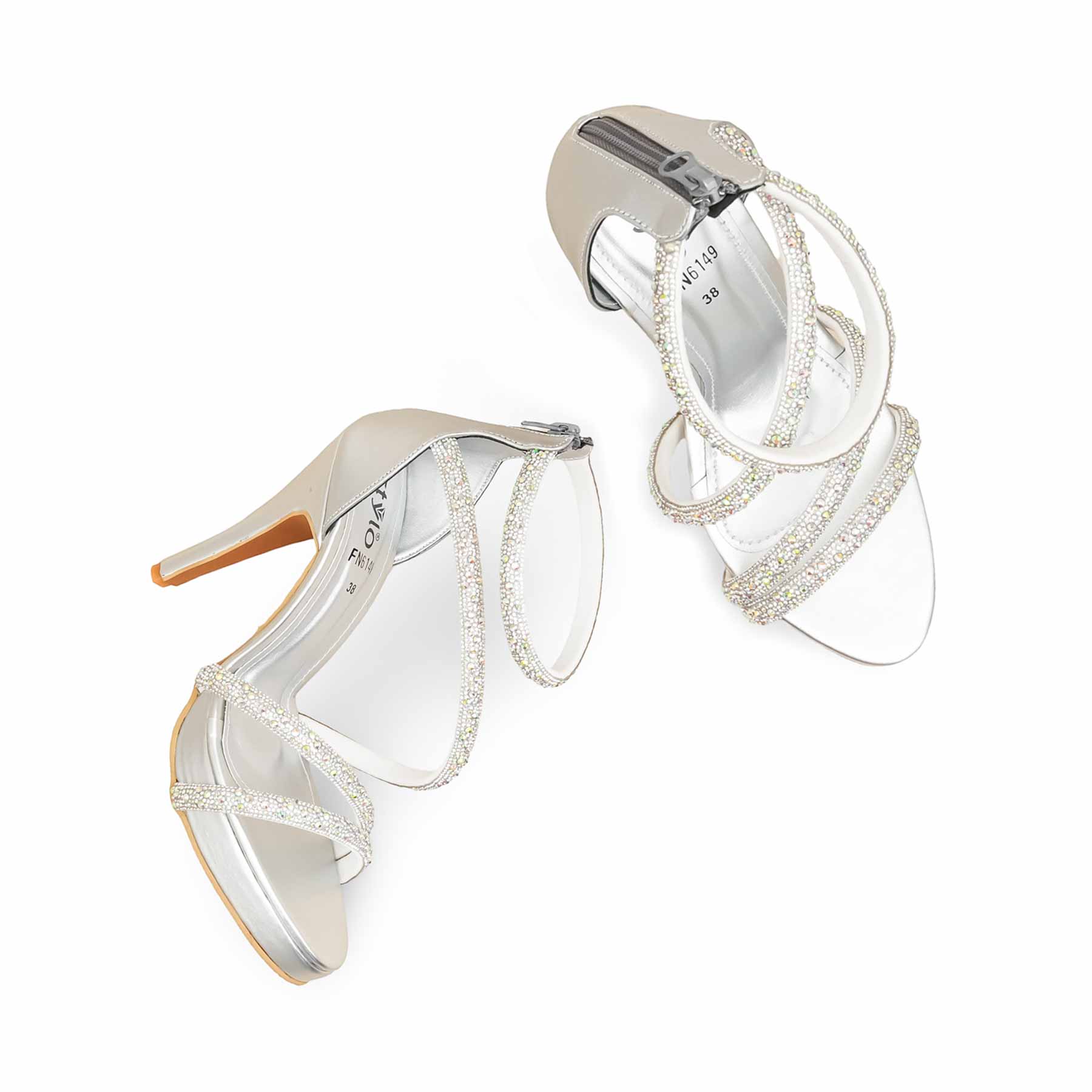 Silver Fancy Bridal Sandal FN6149 - Image 5