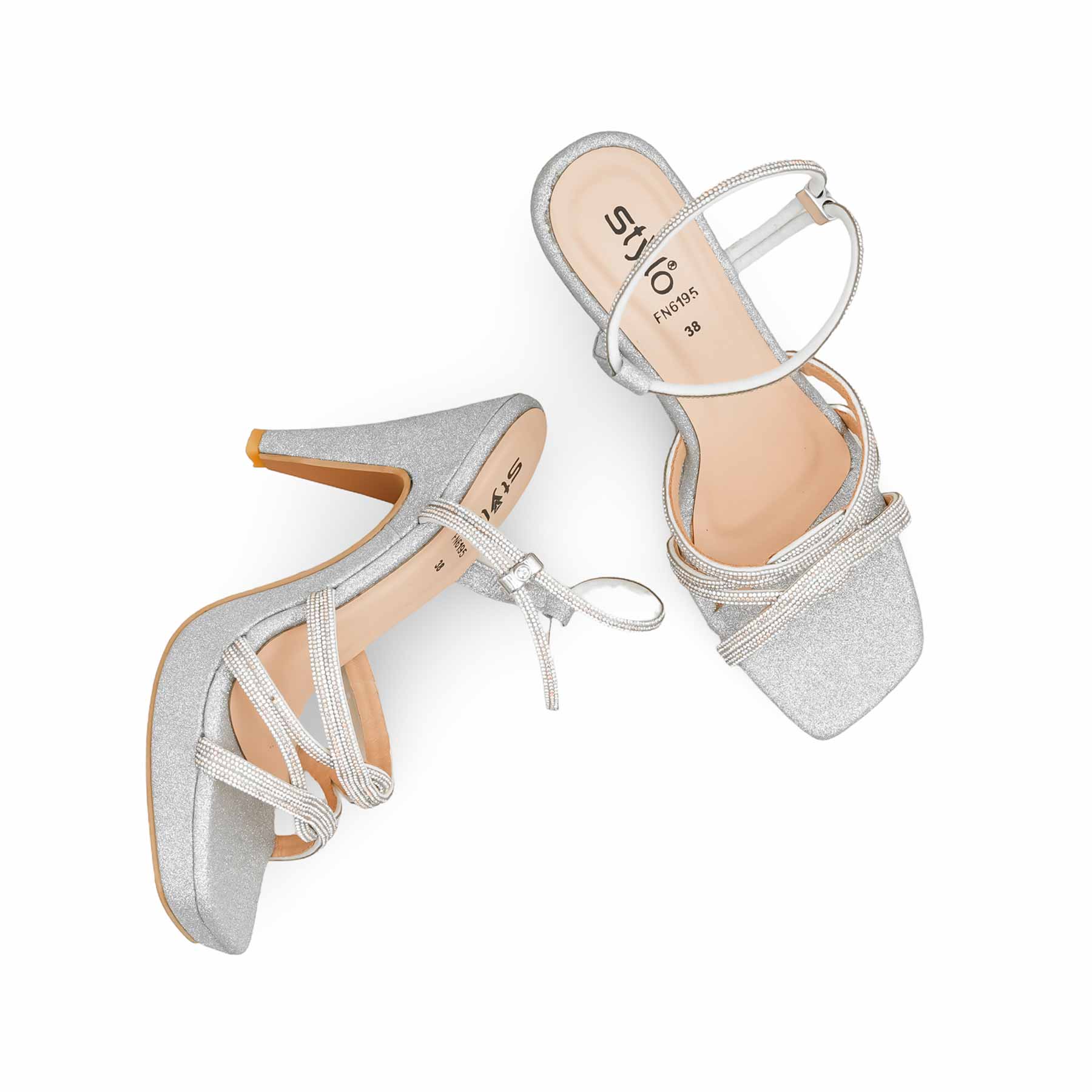 Silver Fancy Bridal Sandal FN6195 - Image 5