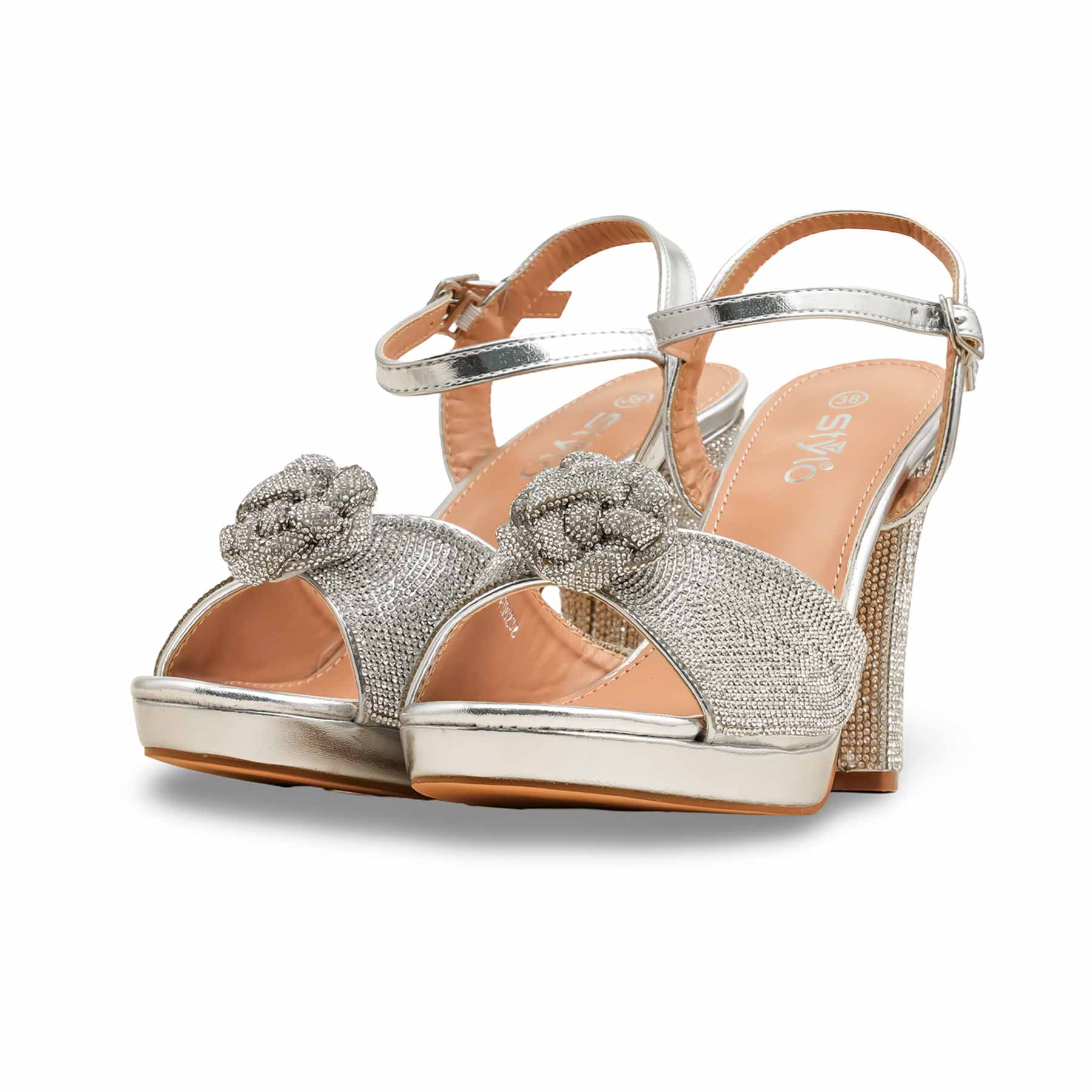 Silver Fancy Bridal Sandal FN6232 - Image 3